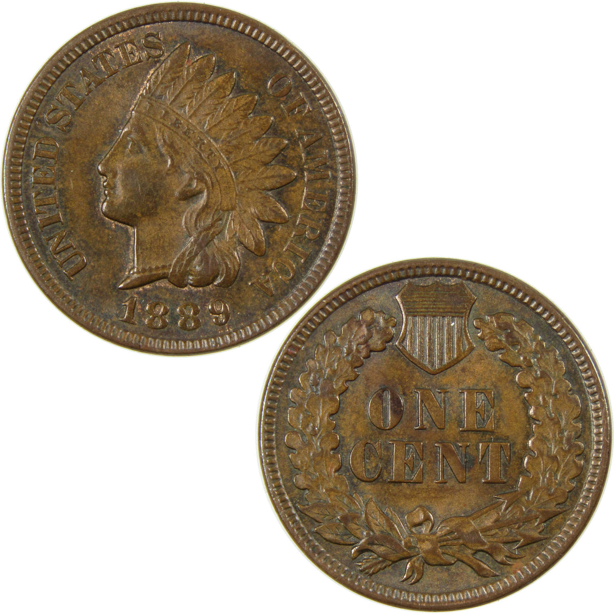 1889 Indian Head Cent CH AU Choice About Uncirculated Penny 1c Coin