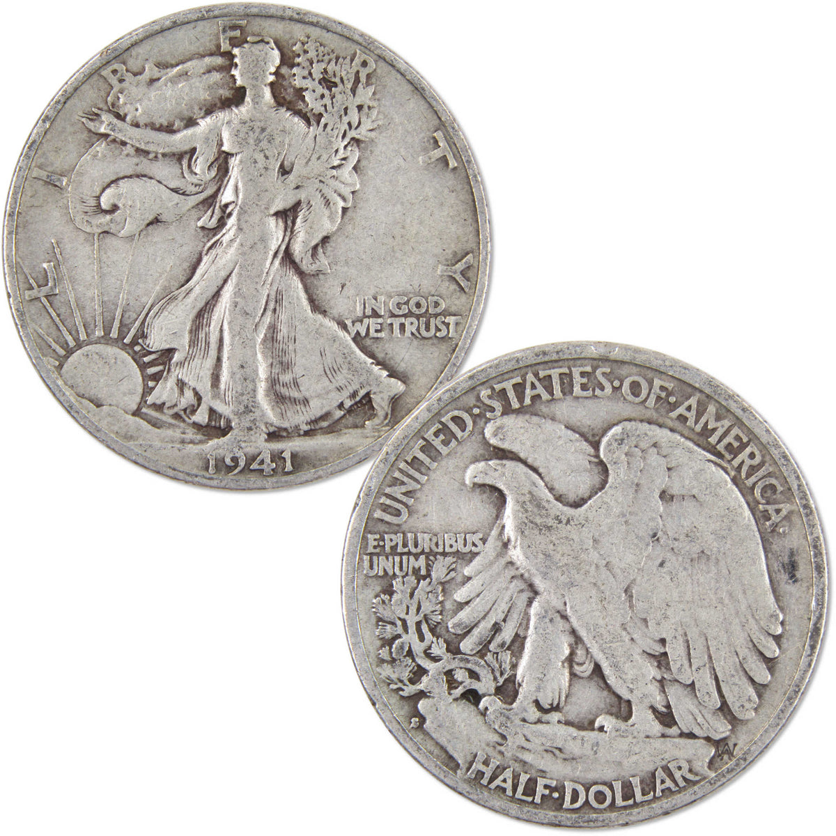 1941-1945 Liberty Walking Silver Half Dollar 5 Coin Set Circulated