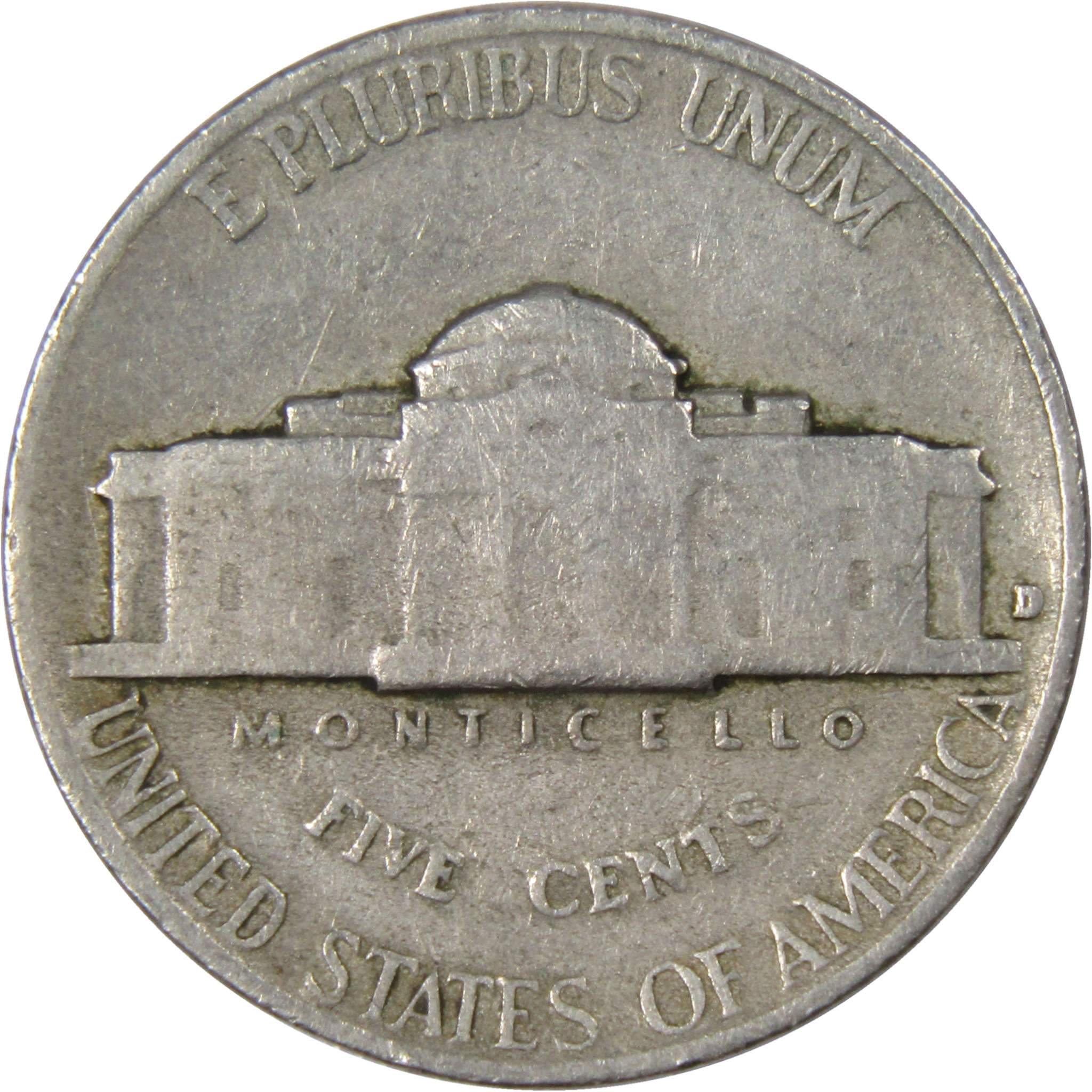 1939 D Jefferson Nickel Circulated 5c Coin Collectible