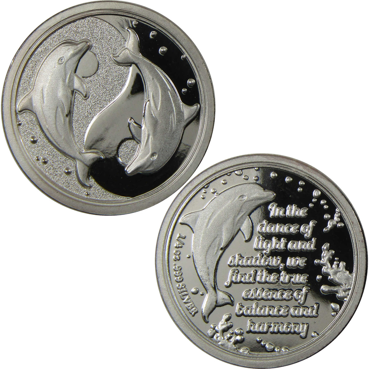 Yin Yang Dolphins 1/4 oz .999 Silver Round Collectible
