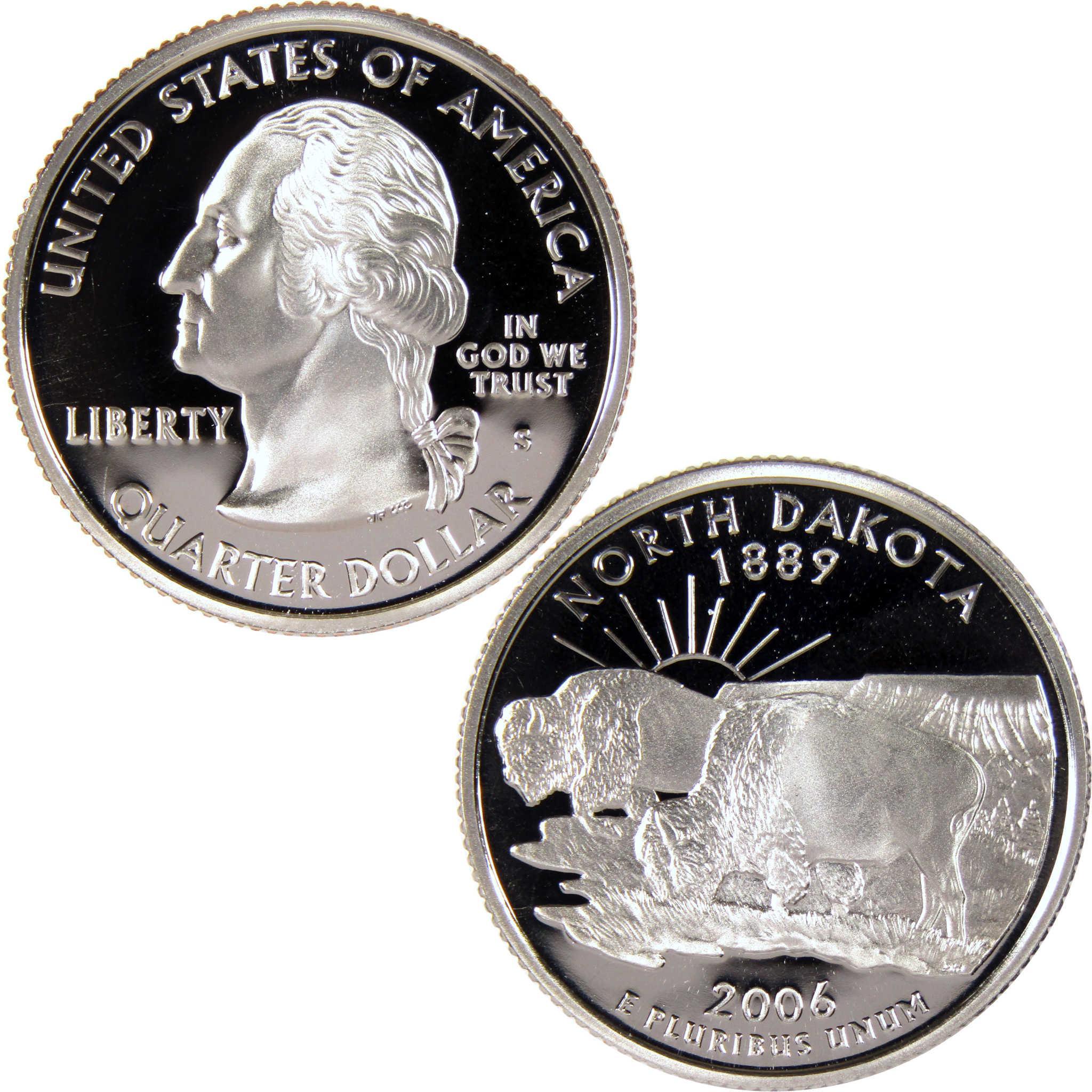 2006 North Dakota state quarter collectible coin, buffalo design, United States currency
