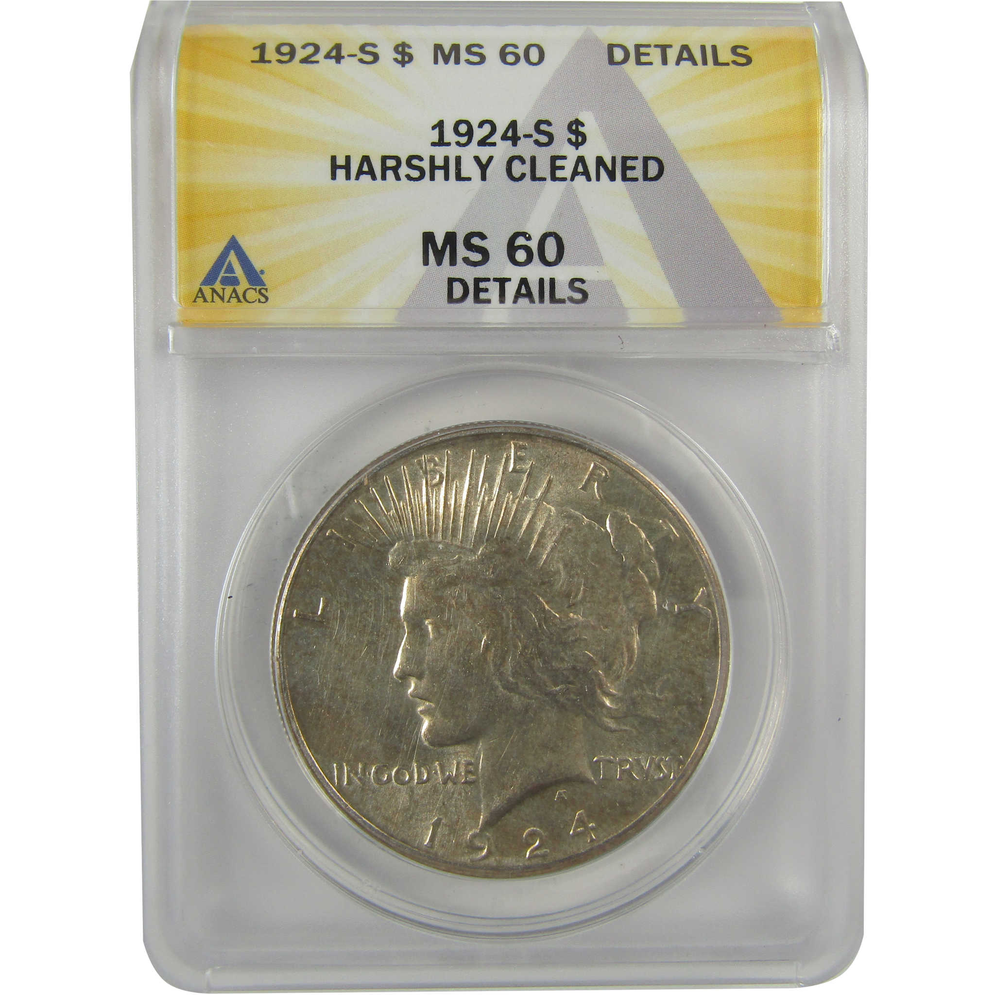 1924 S Peace Dollar MS 60 Details ANACS Silver Uncirculated SKU:I21411