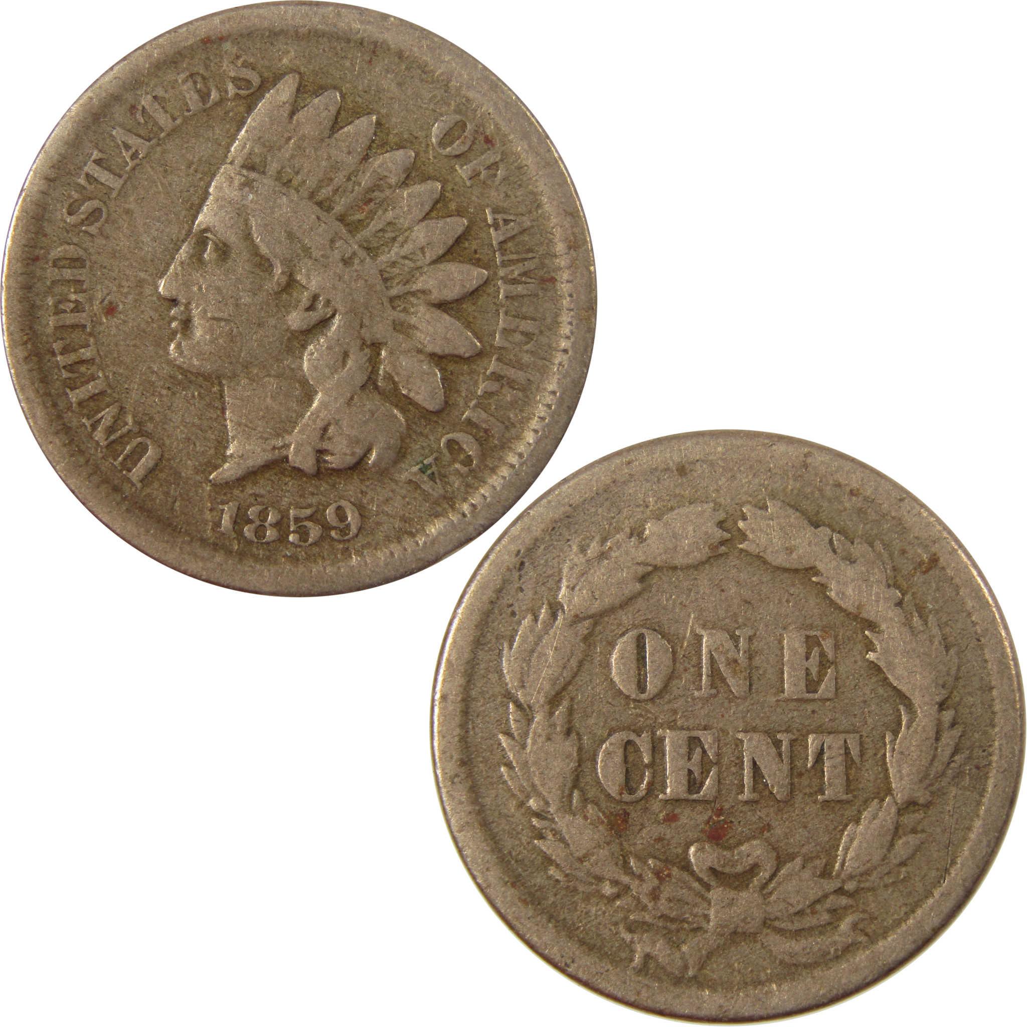 1859 Indian Head Cent VG Very Good Details Penny 1c Coin SKU:CP1252