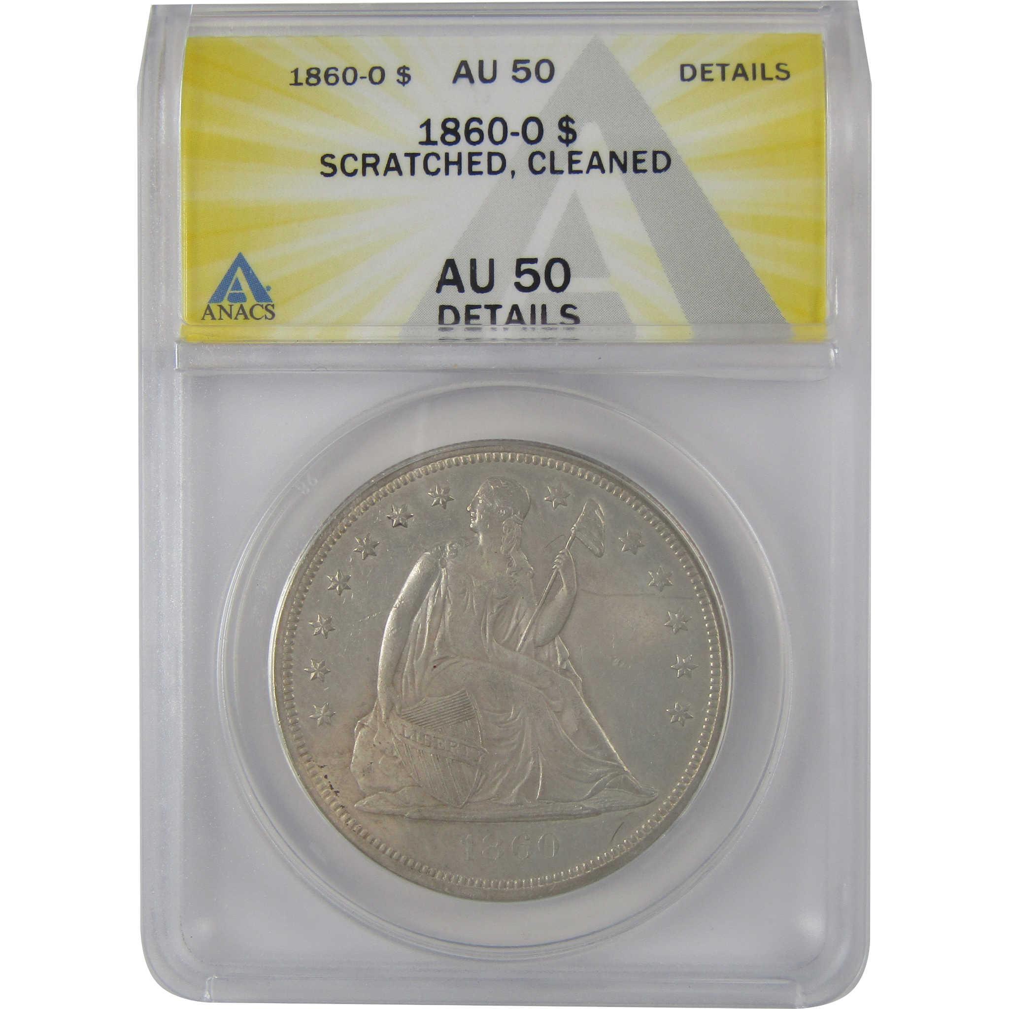 1860 O Seated Liberty Dollar AU 50 Details ANACS Silver SKU:CP128
