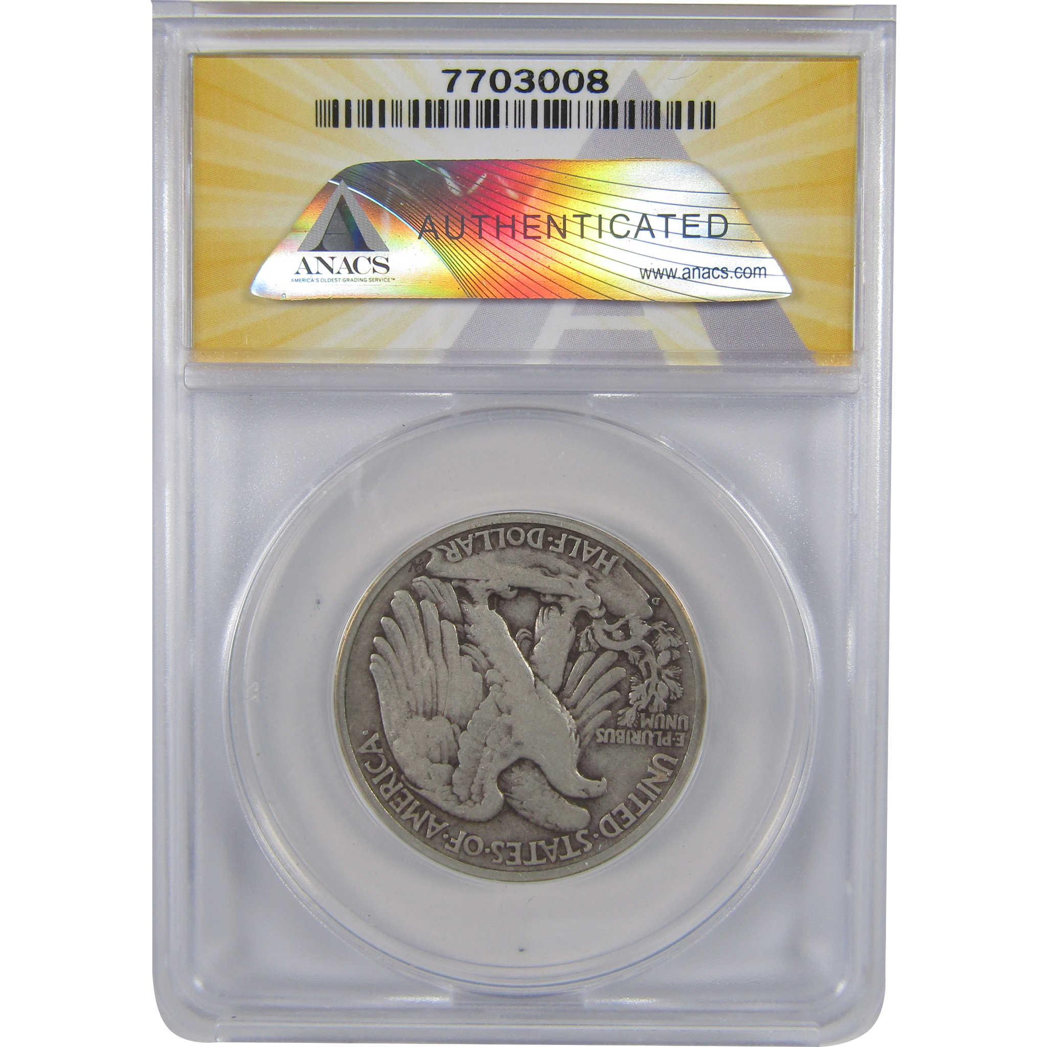 1938 D Liberty Walking Half Dollar F 12 ANACS Silver SKU:I18408
