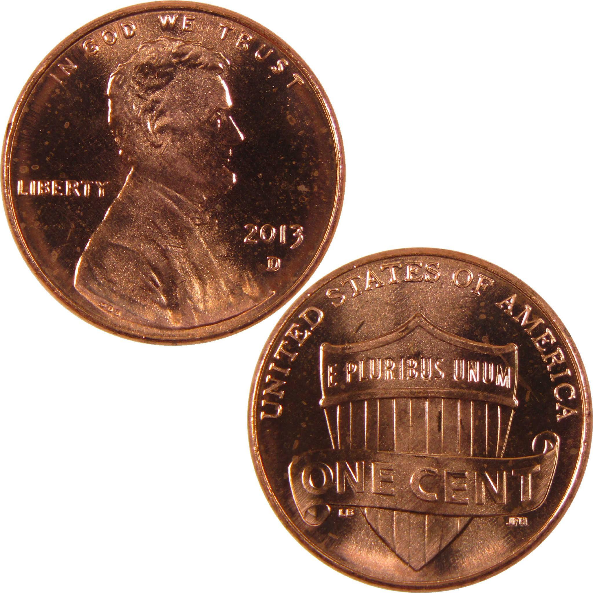 2013 D Lincoln penny collectible coin obverse and reverse sides, copper finish