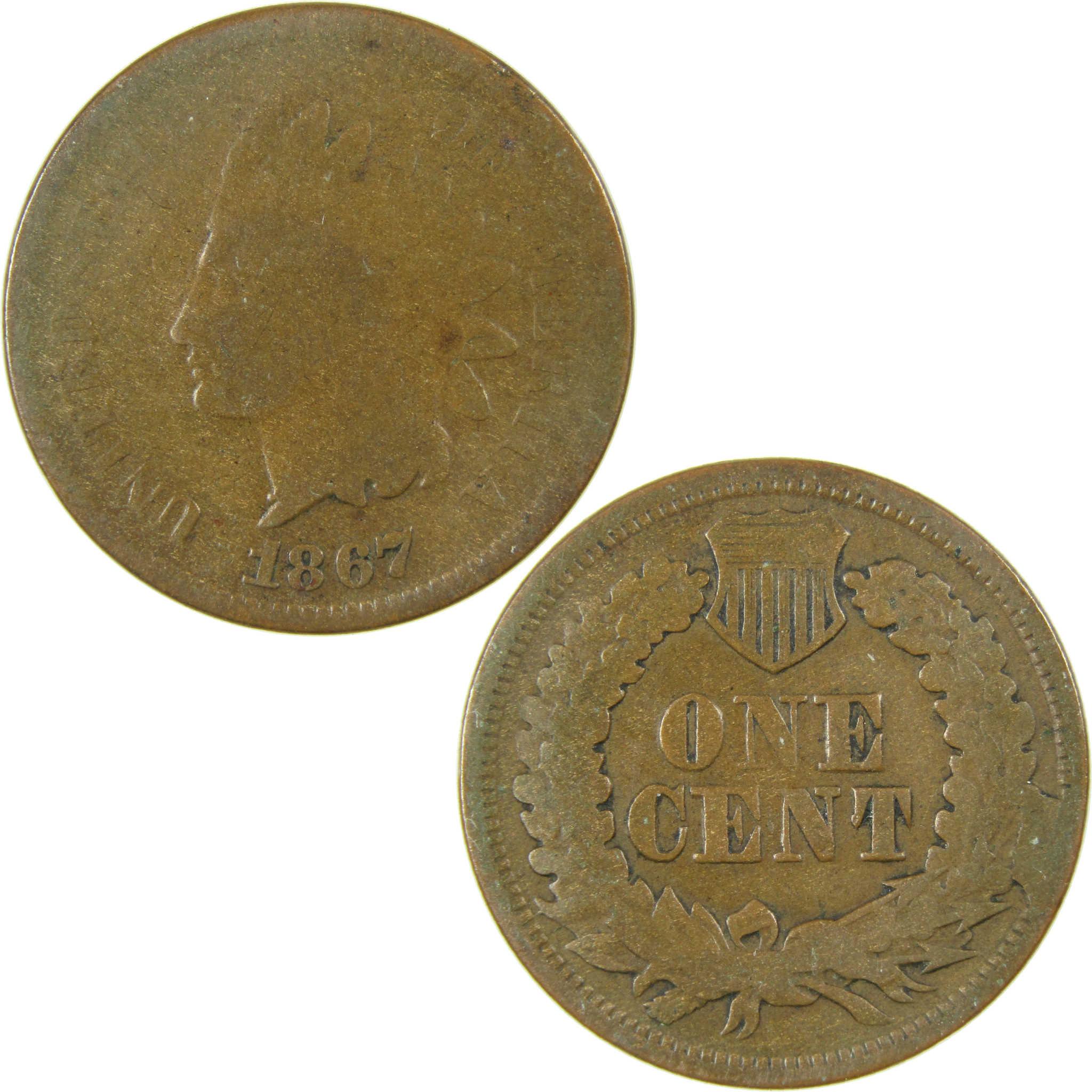 1867 Indian Head Cent G Good Penny 1c Coin Cud Mint Error SKU:I27816