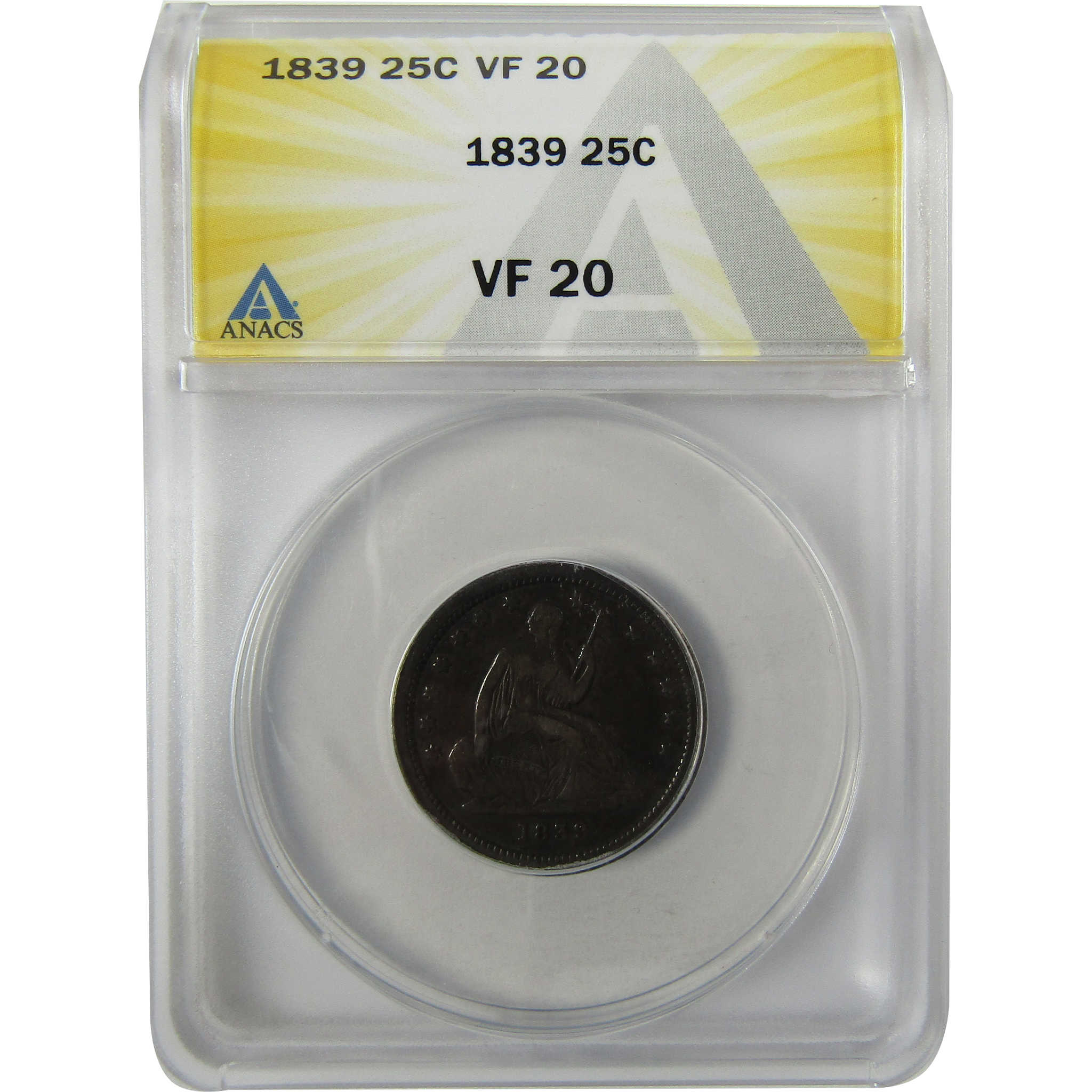 1839 Seated Liberty Silver Quarter VF 20 ANACS SKU:I28003