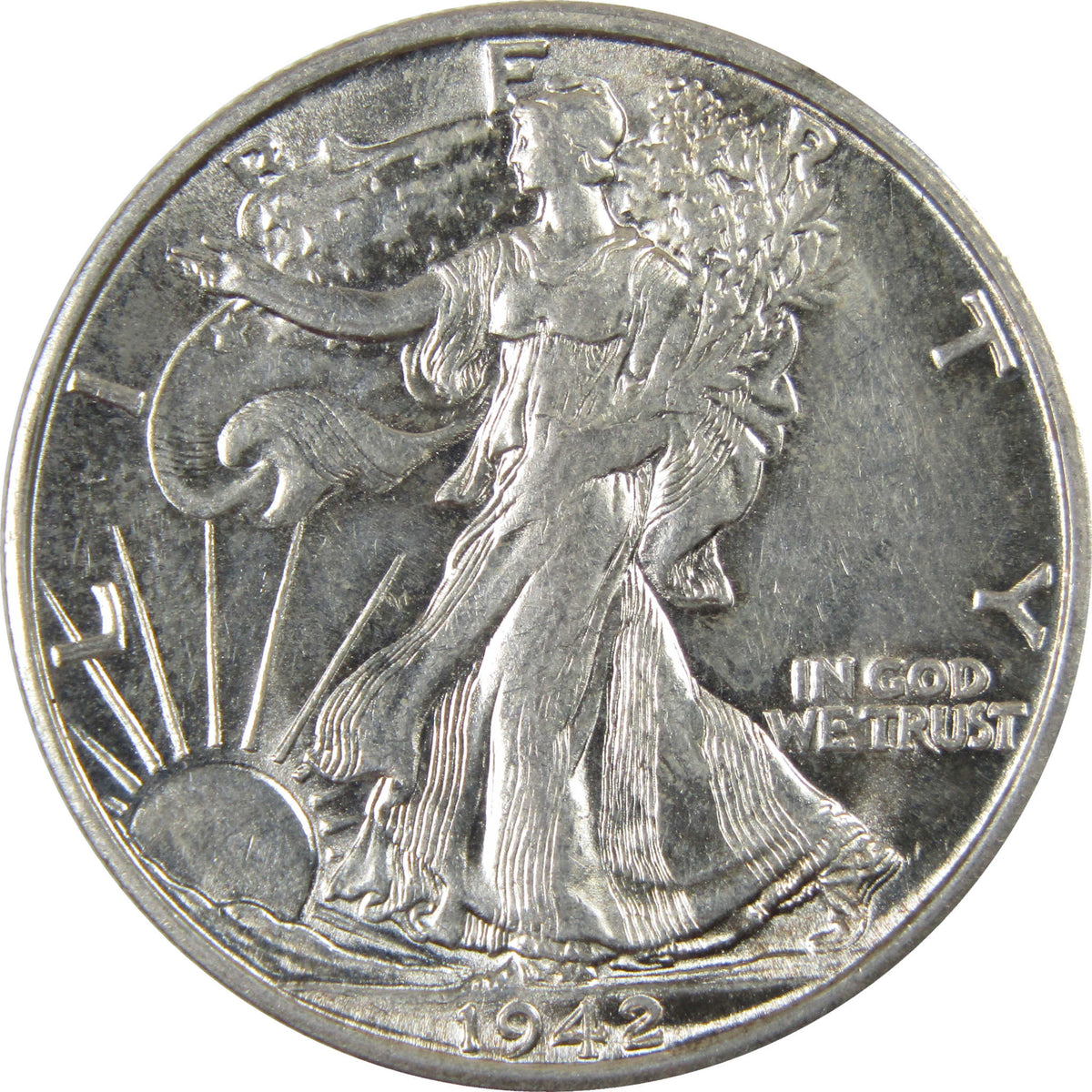 1942 S Liberty Walking Silver 50c Borderline Uncirculated SKU:I28655