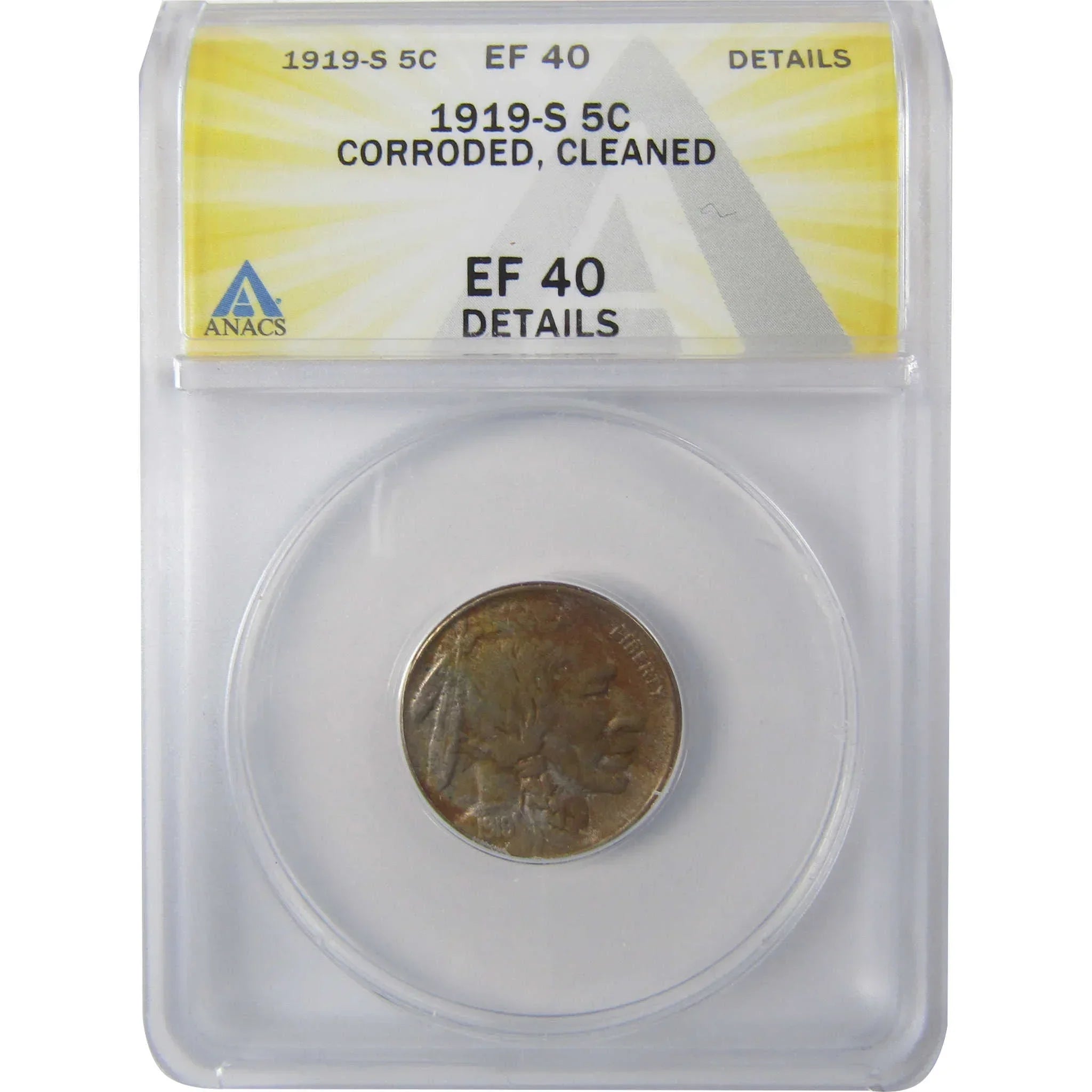 1919 S Indian Head Buffalo Nickel EF 40 Details ANACS SKU:I25425