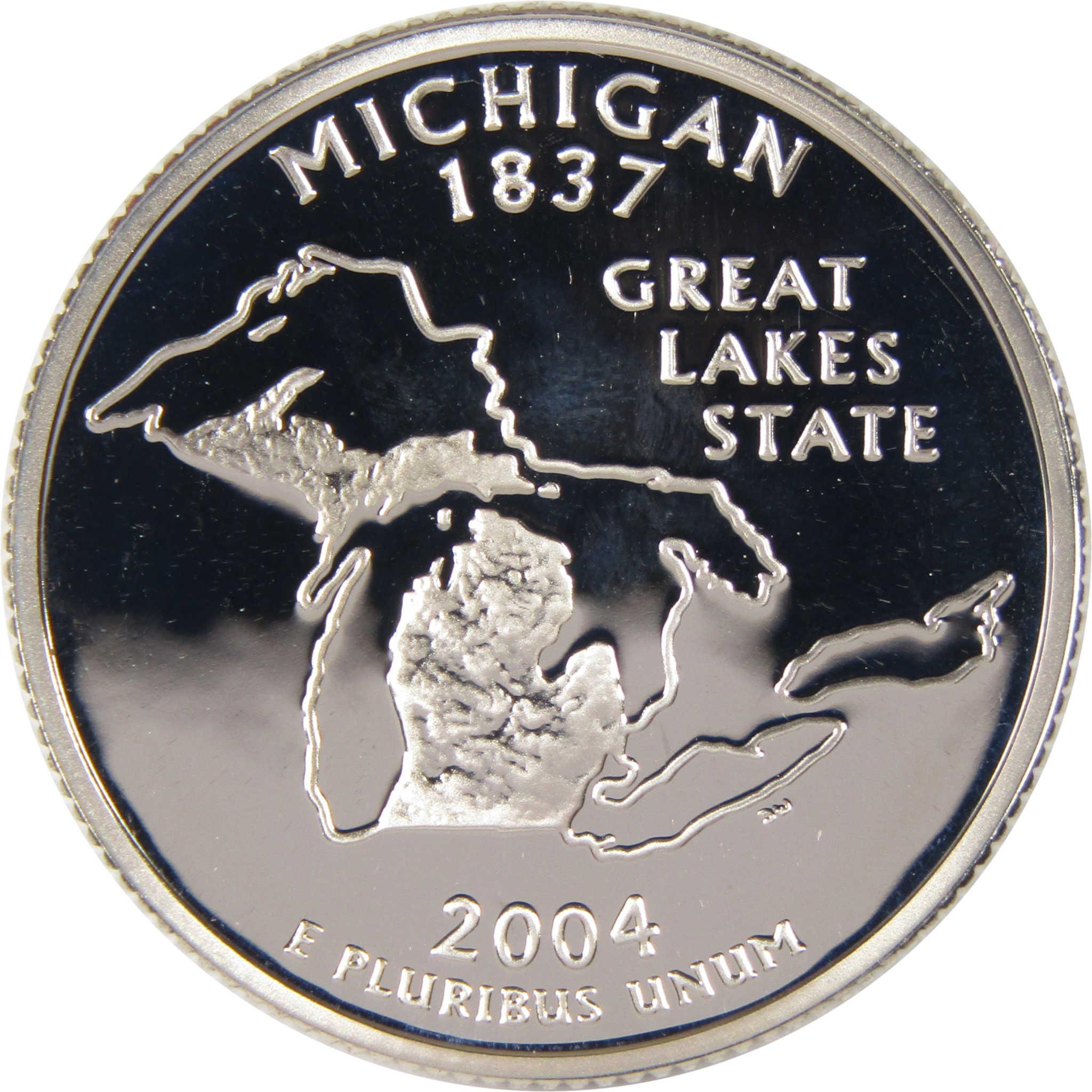 2004 Michigan state quarter featuring the Great Lakes and state outline collectible coin