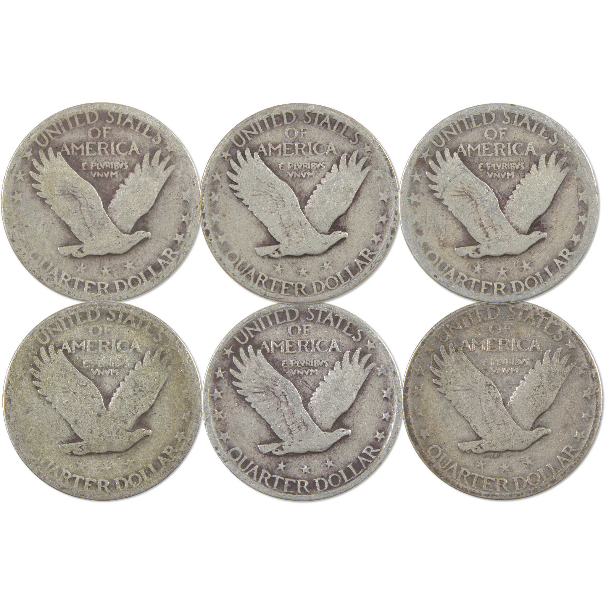 1925-1930 Standing Liberty Silver Quarter Circulated 6 Coin Set