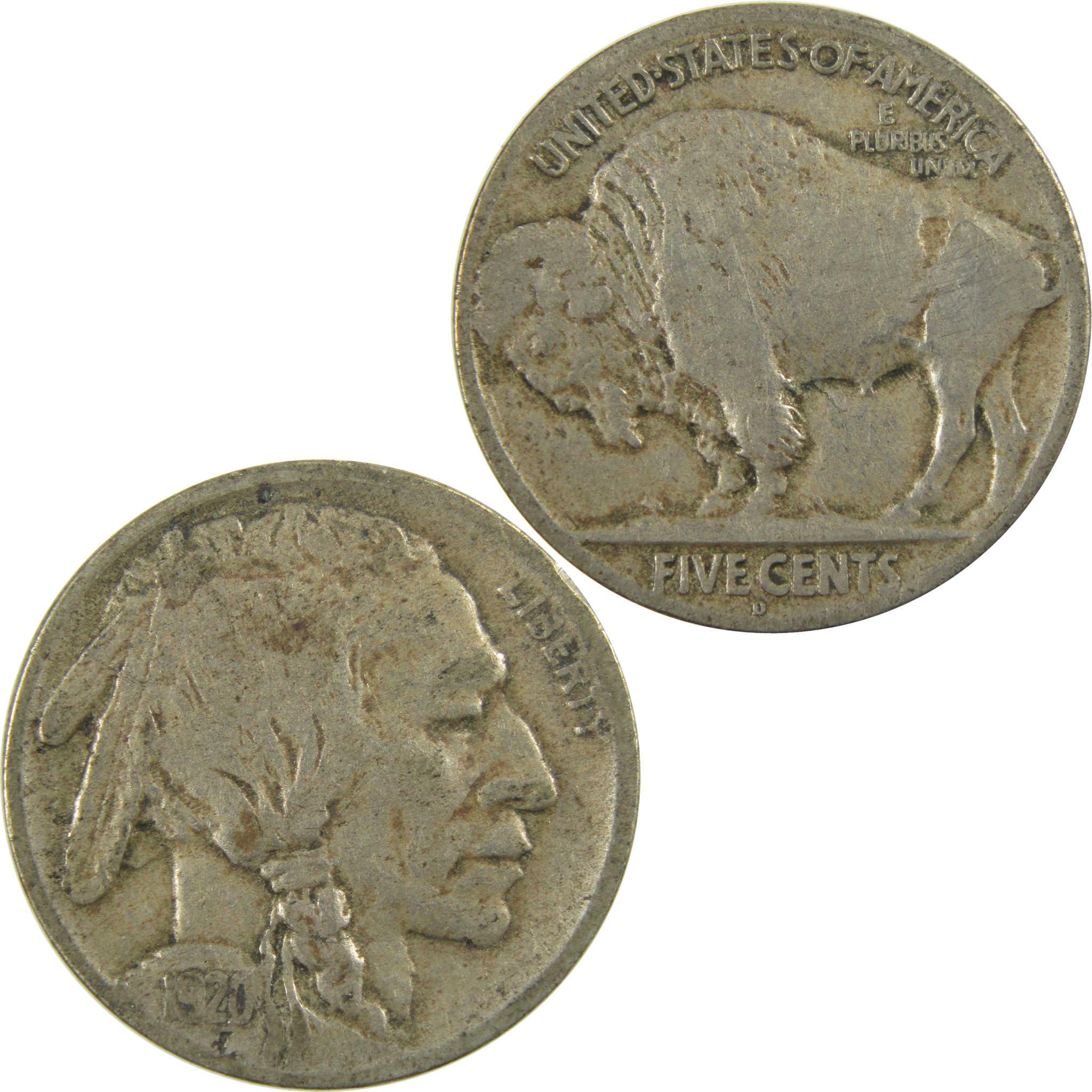 1920 D Indian Head Buffalo Nickel VG Very Good 5c Coin SKU:I28216