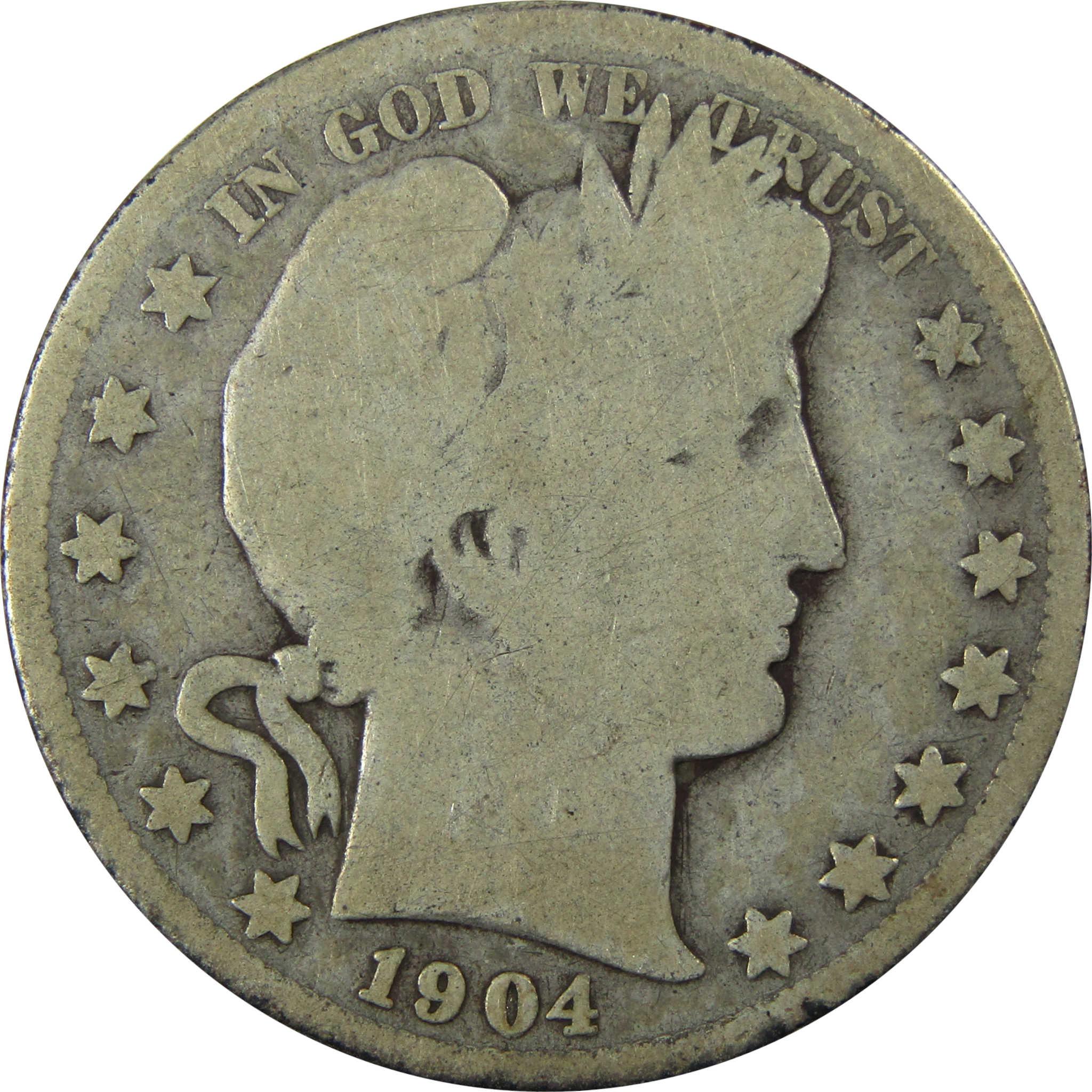 1904 S Barber Silver Half Dollar G Good 50c Coin SKU:I25958