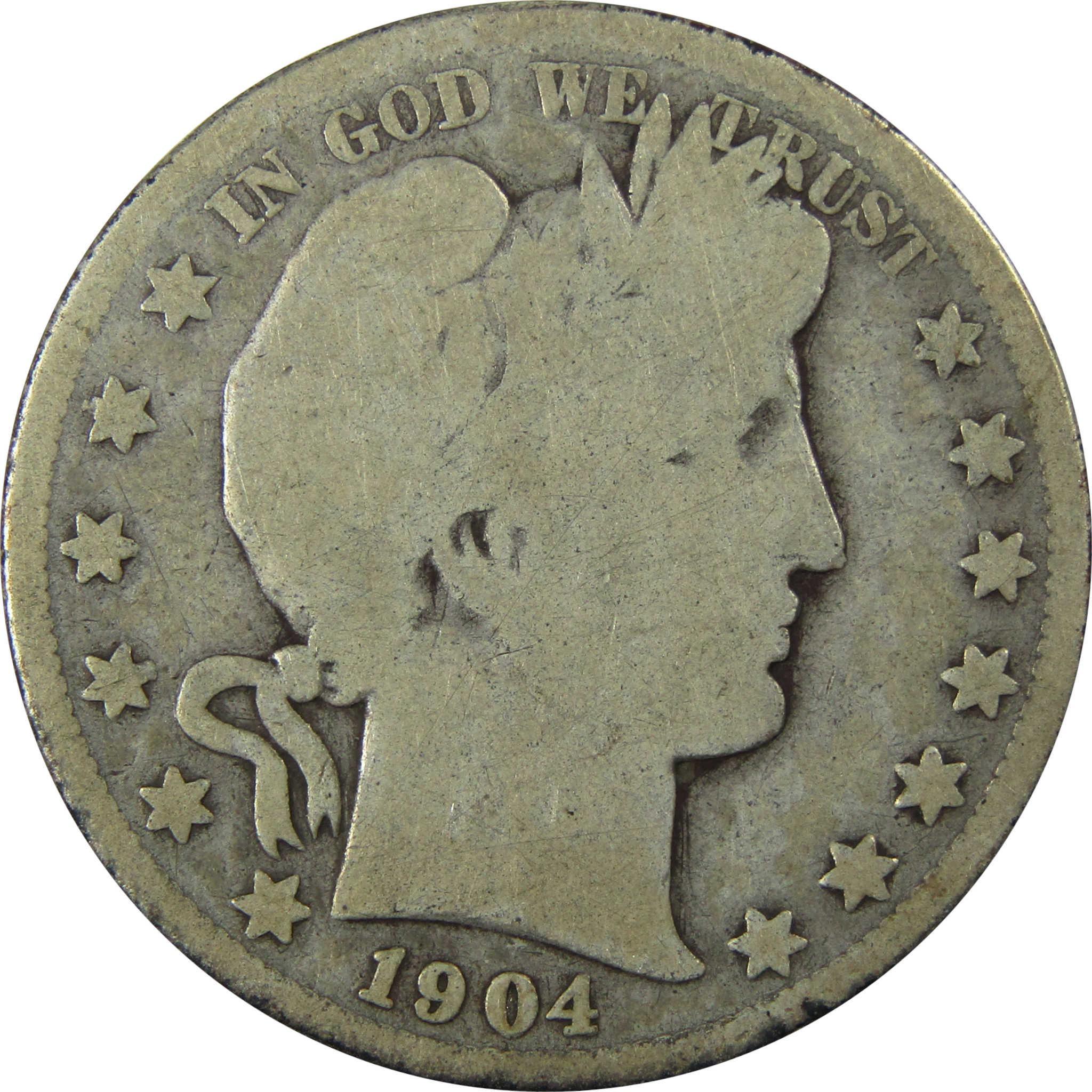 1904 S Barber Silver Half Dollar G Good 50c Coin SKU:I25958