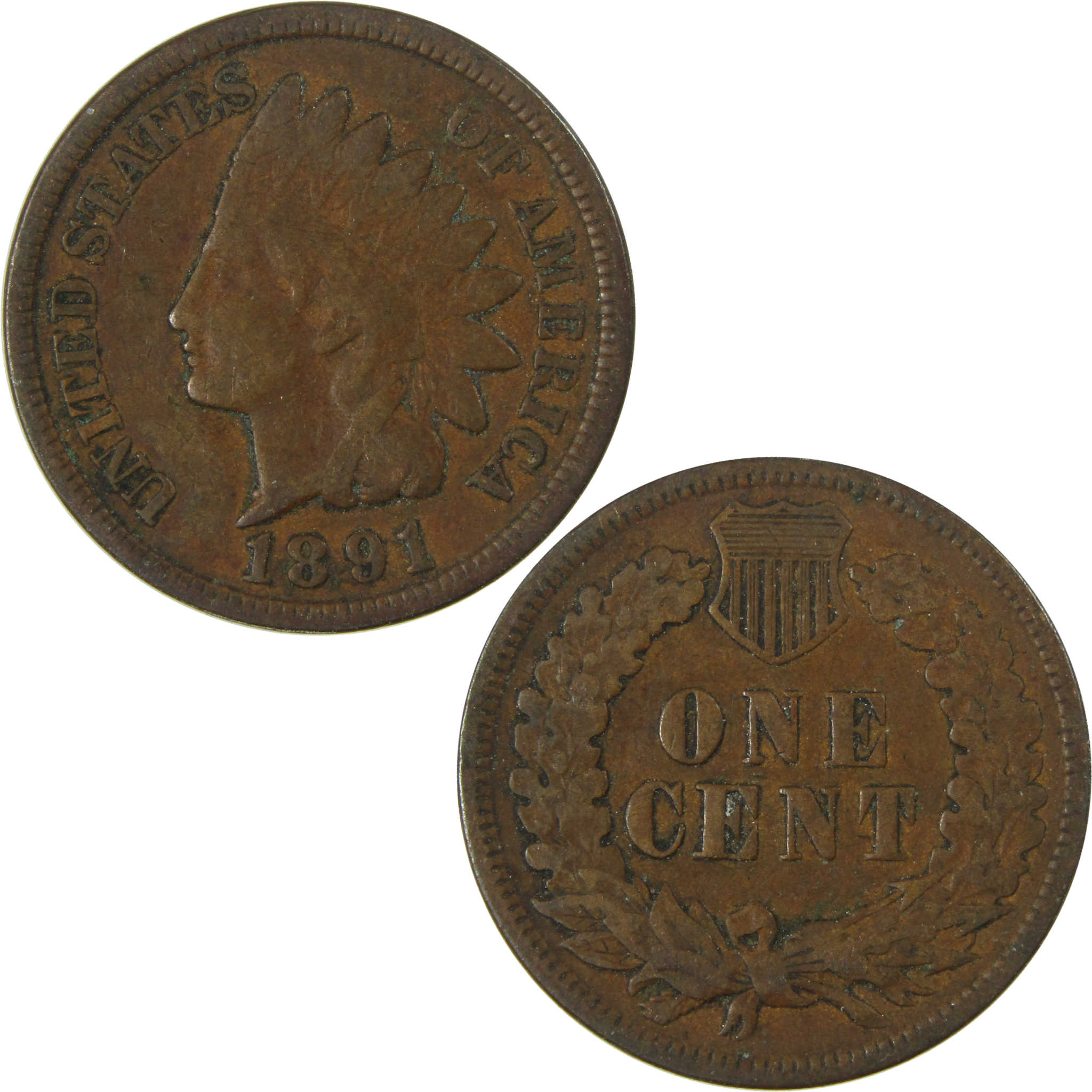 1891 Indian Head Cent VG Very Good Penny 1c Coin SKU:I26984