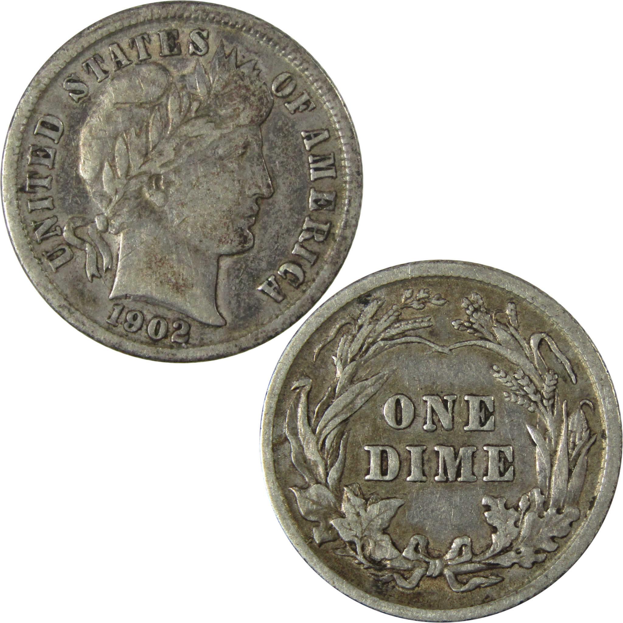 1902 Barber Silver Dime F Fine 10c Coin Collectible SKU:CP985