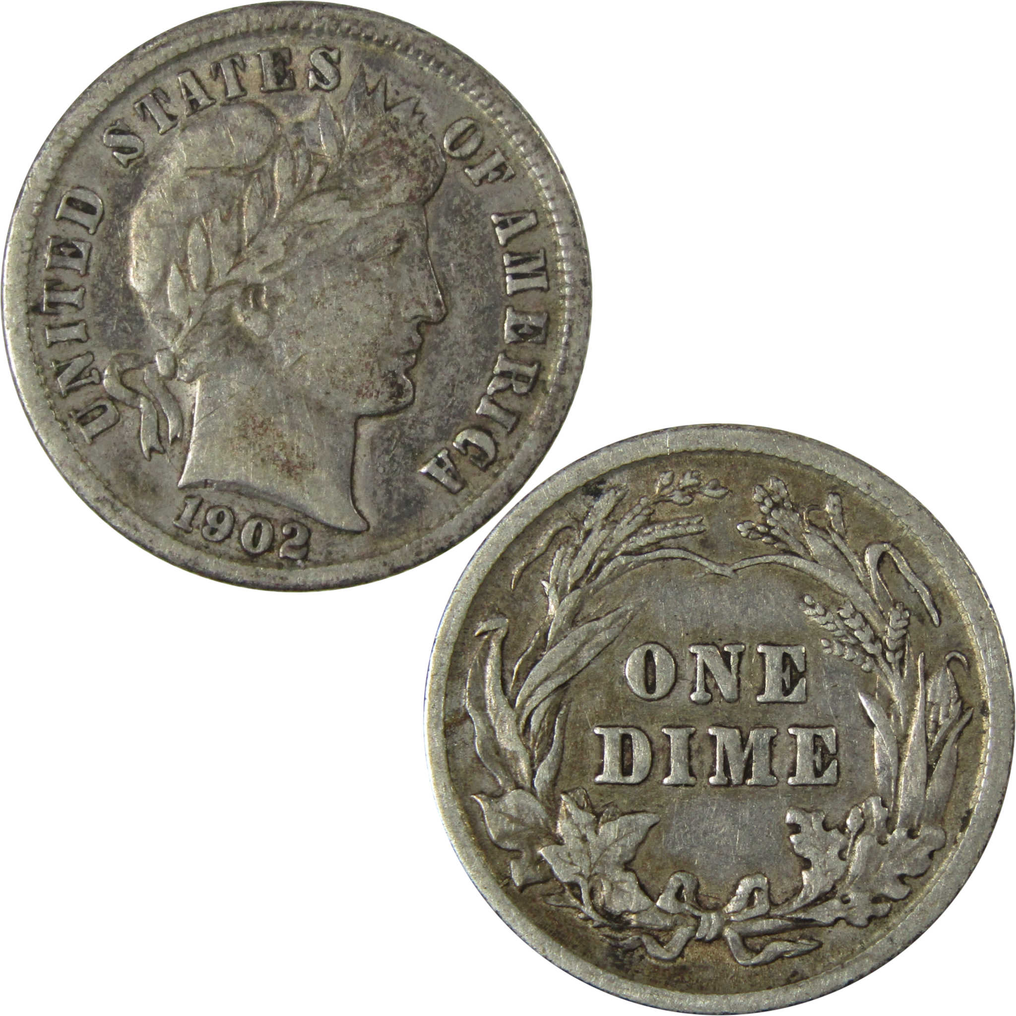 1902 Barber Silver Dime F Fine 10c Coin Collectible SKU:CP985