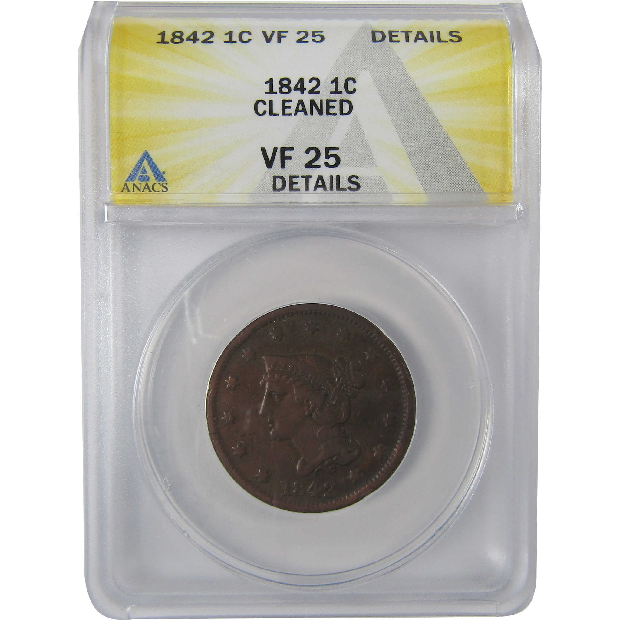1842 Large Date Braided Hair Cent VF 25 Details ANACS SKU:CPC1139