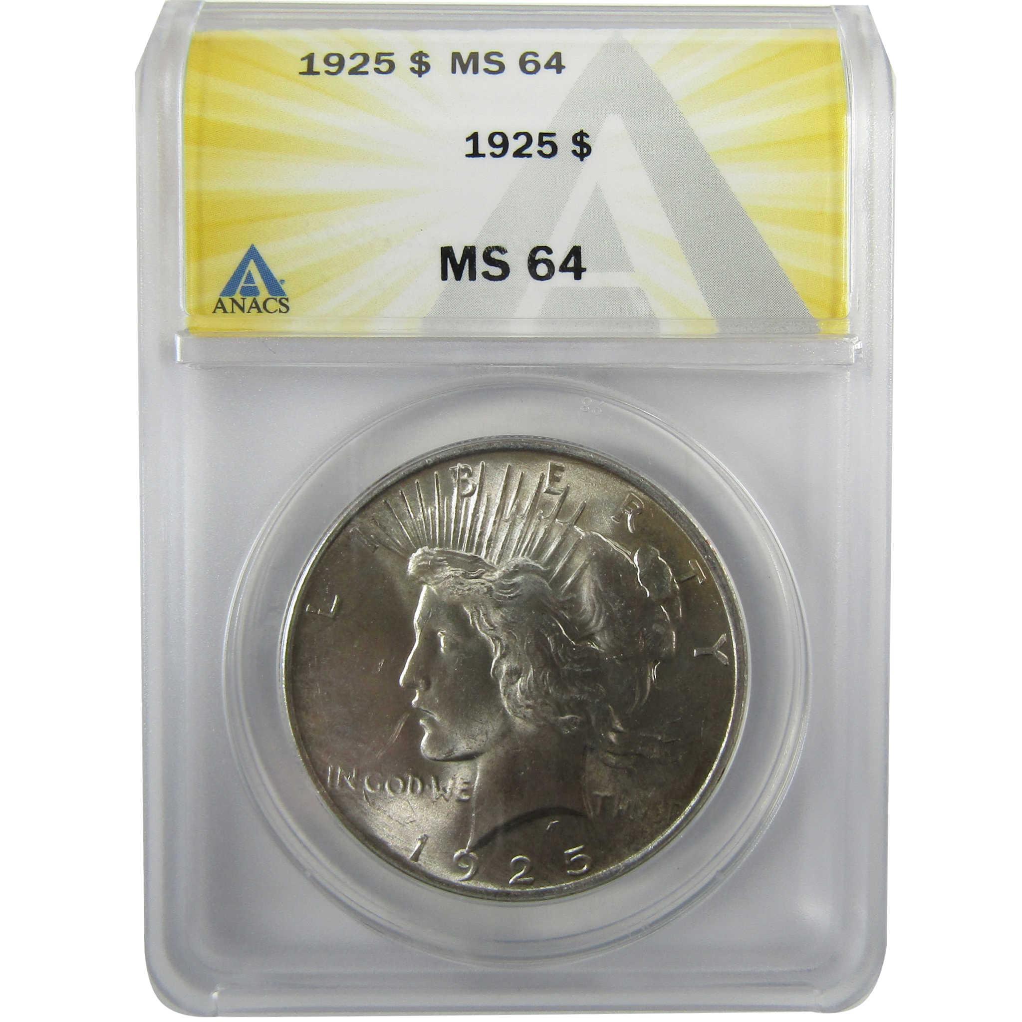 1925 Peace Silver Dollar MS 64 ANACS Uncirculated $1 CoinSKU:I28073