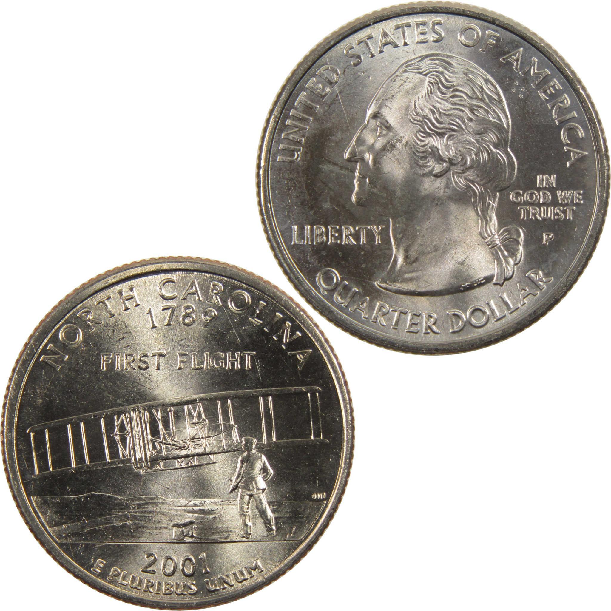 2001 P North Carolina State Quarter BU Uncirculated Clad 25c Coin