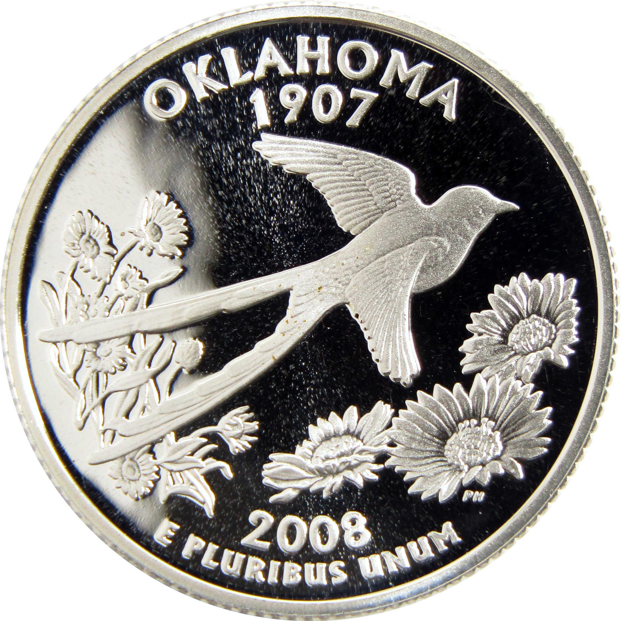 Oklahoma 2008 collectible coin with scissortail flycatcher and wildflowers design