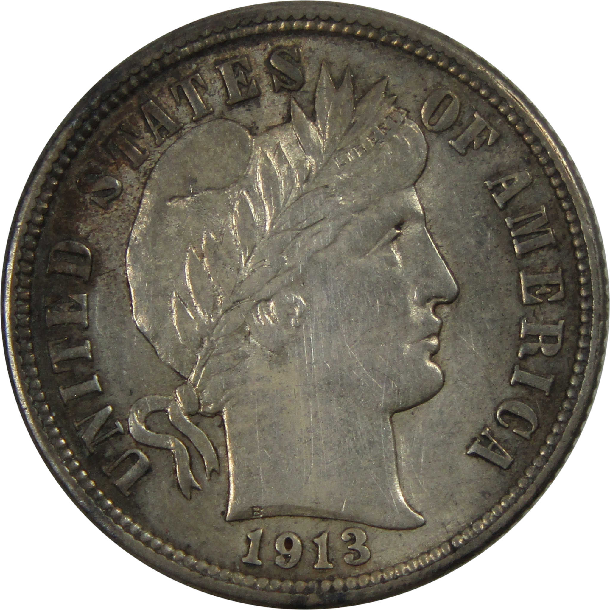 1913 Barber Dime AU About Uncirculated Details 90% Silver SKU:I4738