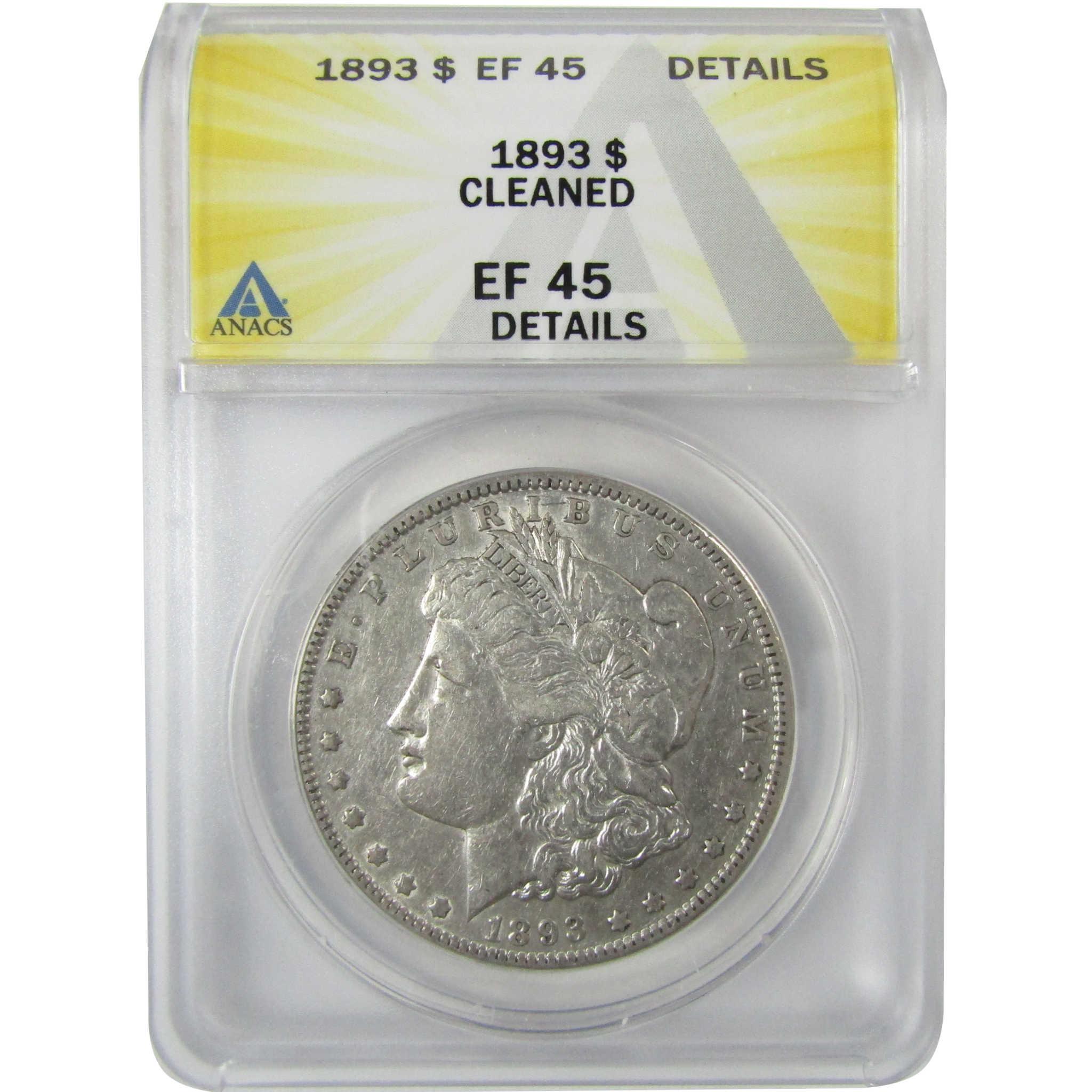 1893 Morgan Silver Dollar EF 45 Details ANACS $1 Coin SKU:CP584 - Morgan coin - Morgan silver dollar - Morgan silver dollar for sale - Profile Coins & Collectibles