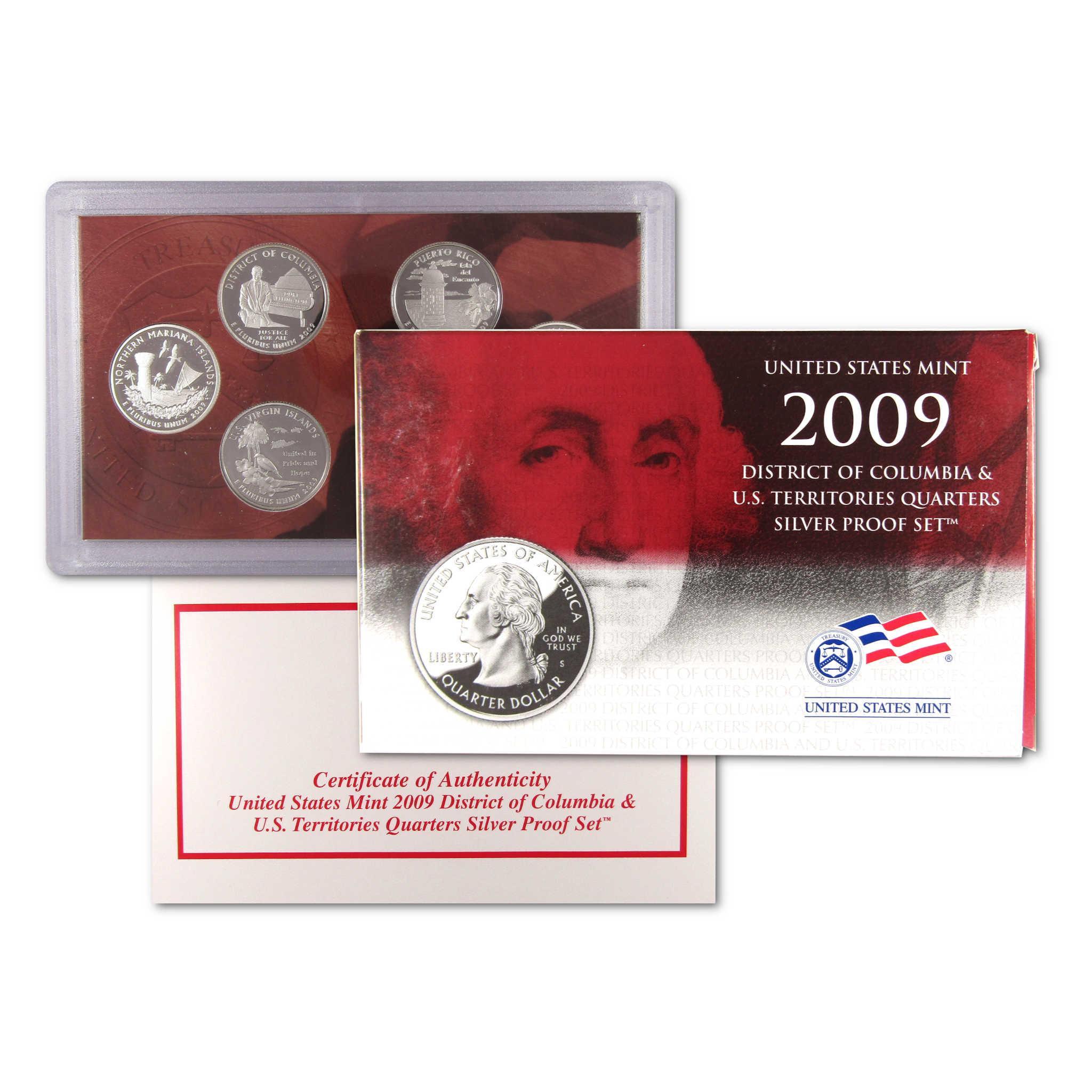 2009 U.S. Mint silver proof quarter set with certificate of authenticity