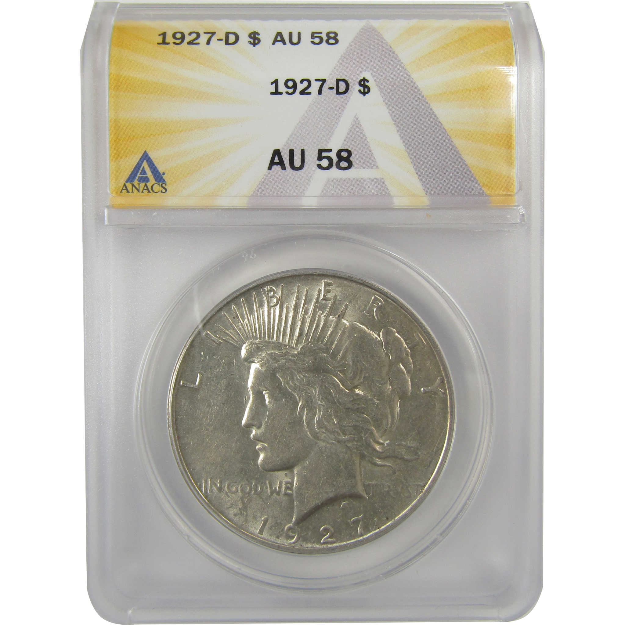 1927 D Peace Dollar AU 58 ANACS Silver $1 Coin SKU:I20433