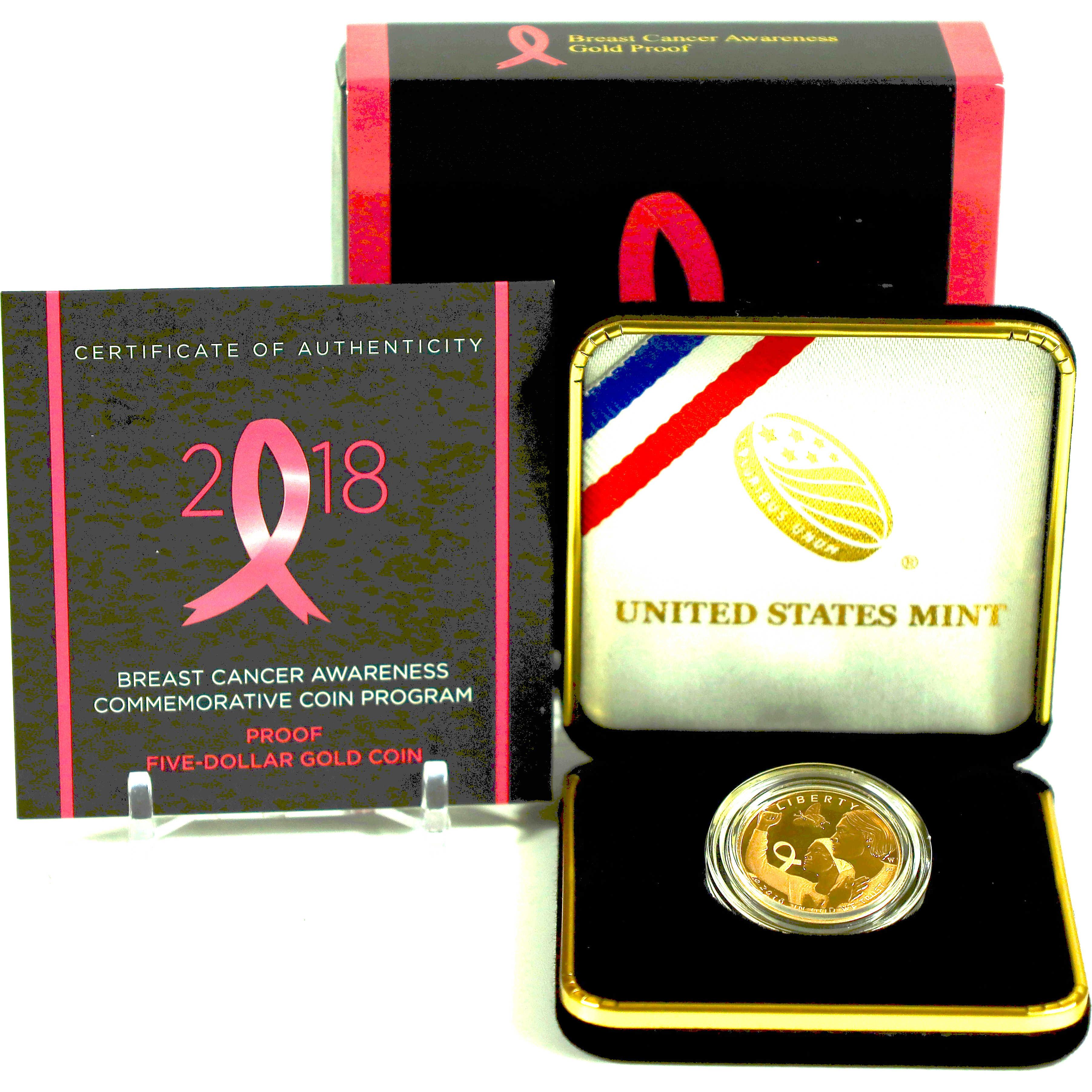 2018 W Breast Cancer Awareness Commemorative Gold Proof OGP COA