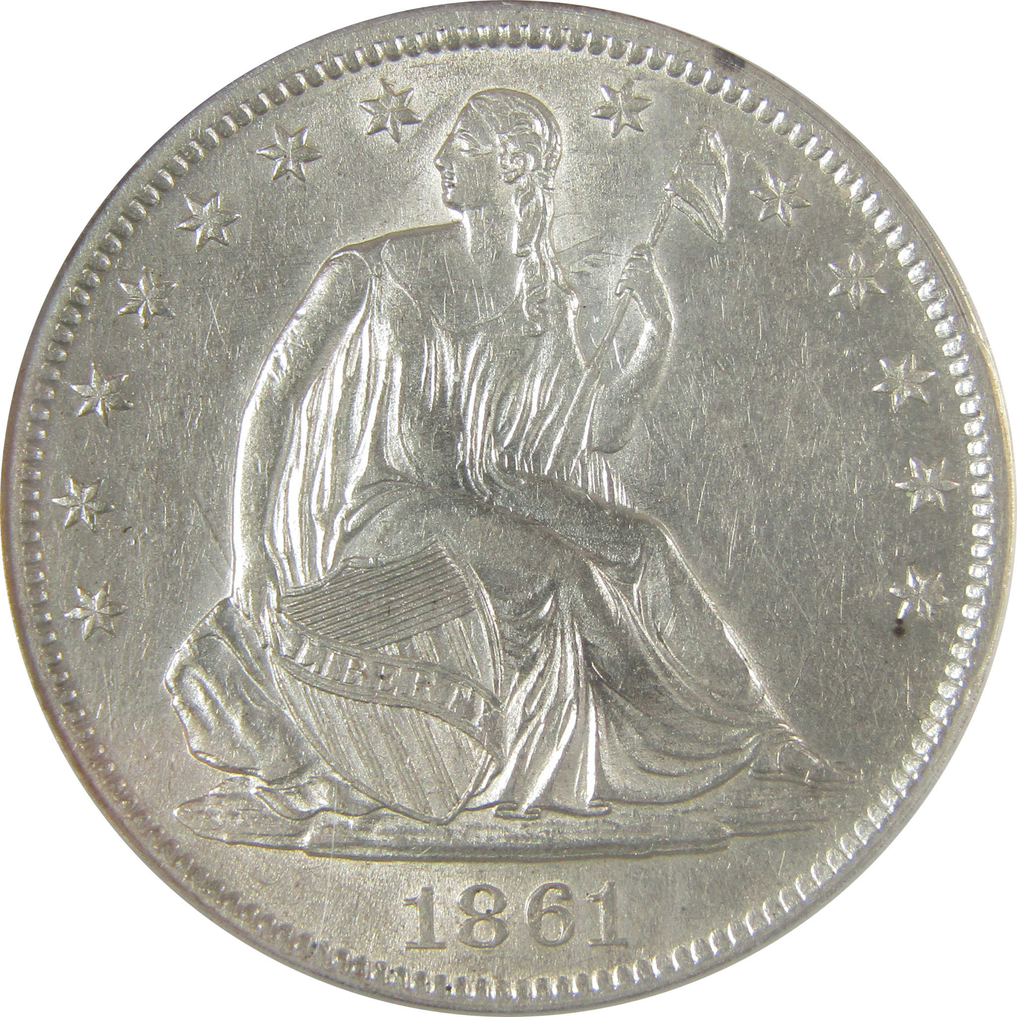 1861 S Seated Liberty Half Dollar AU 55 ANACS Silver SKU:I22554