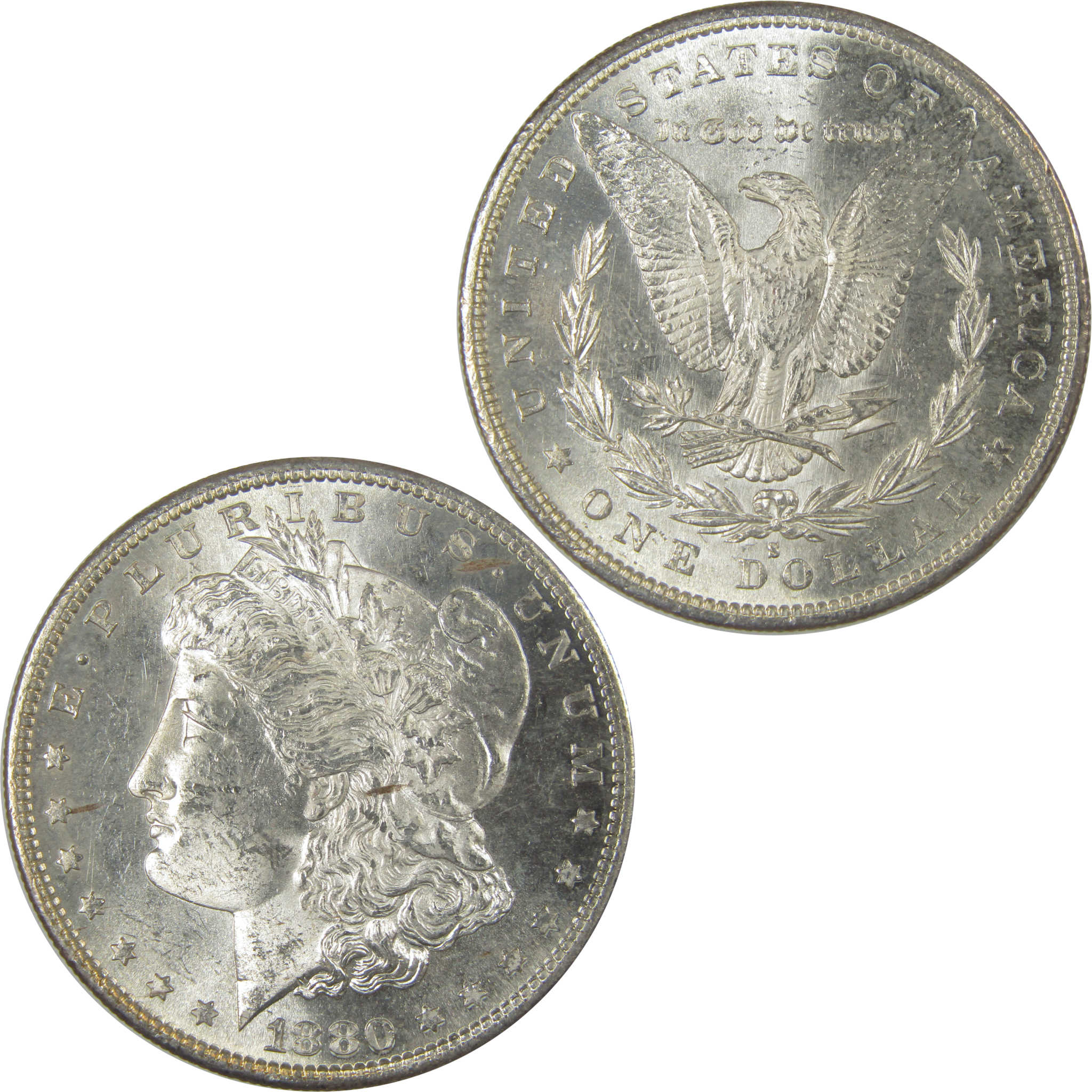 1880 S Morgan Dollar Uncirculated Silver $1 Coin SKU:CPC1022 - Morgan coin - Morgan silver dollar - Morgan silver dollar for sale - Profile Coins & Collectibles