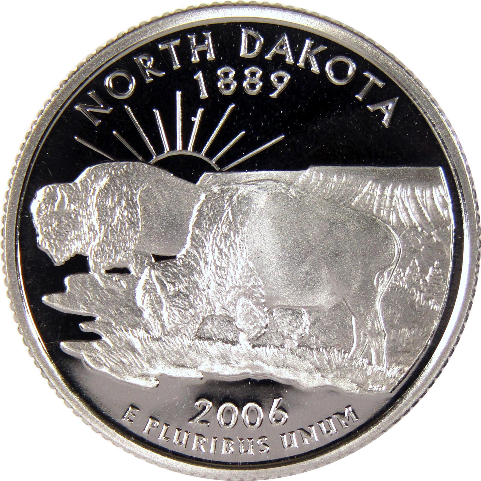 North Dakota 2006 state quarter featuring two American bison and a sunrise design