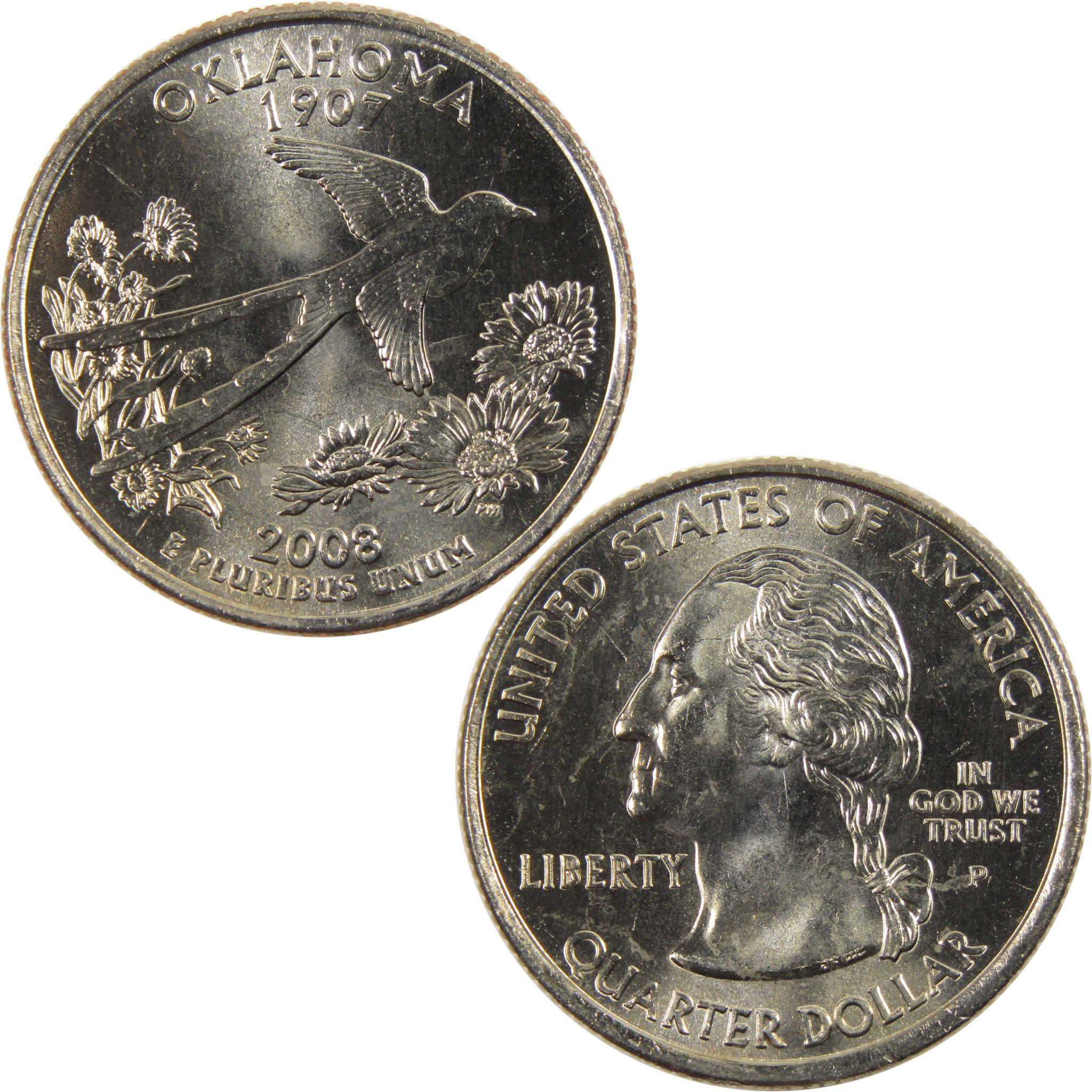 2008 P Oklahoma State Quarter BU Uncirculated Clad 25c Coin