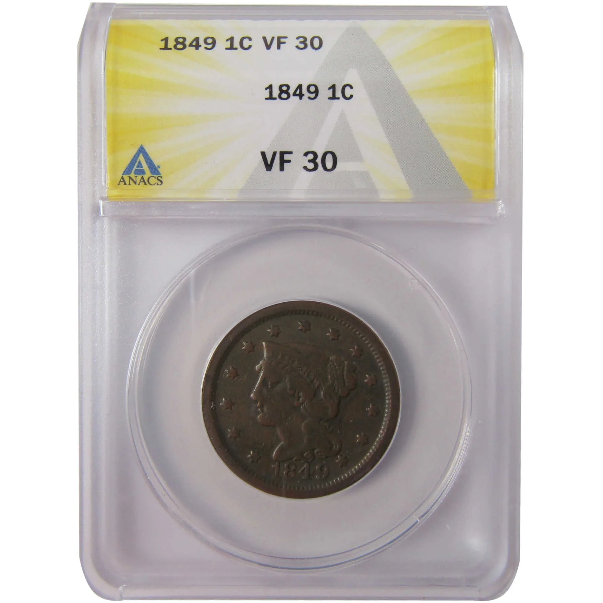 1849 Braided Hair Copper Large Cent VF 30 ANACS Penny SKU:I25623