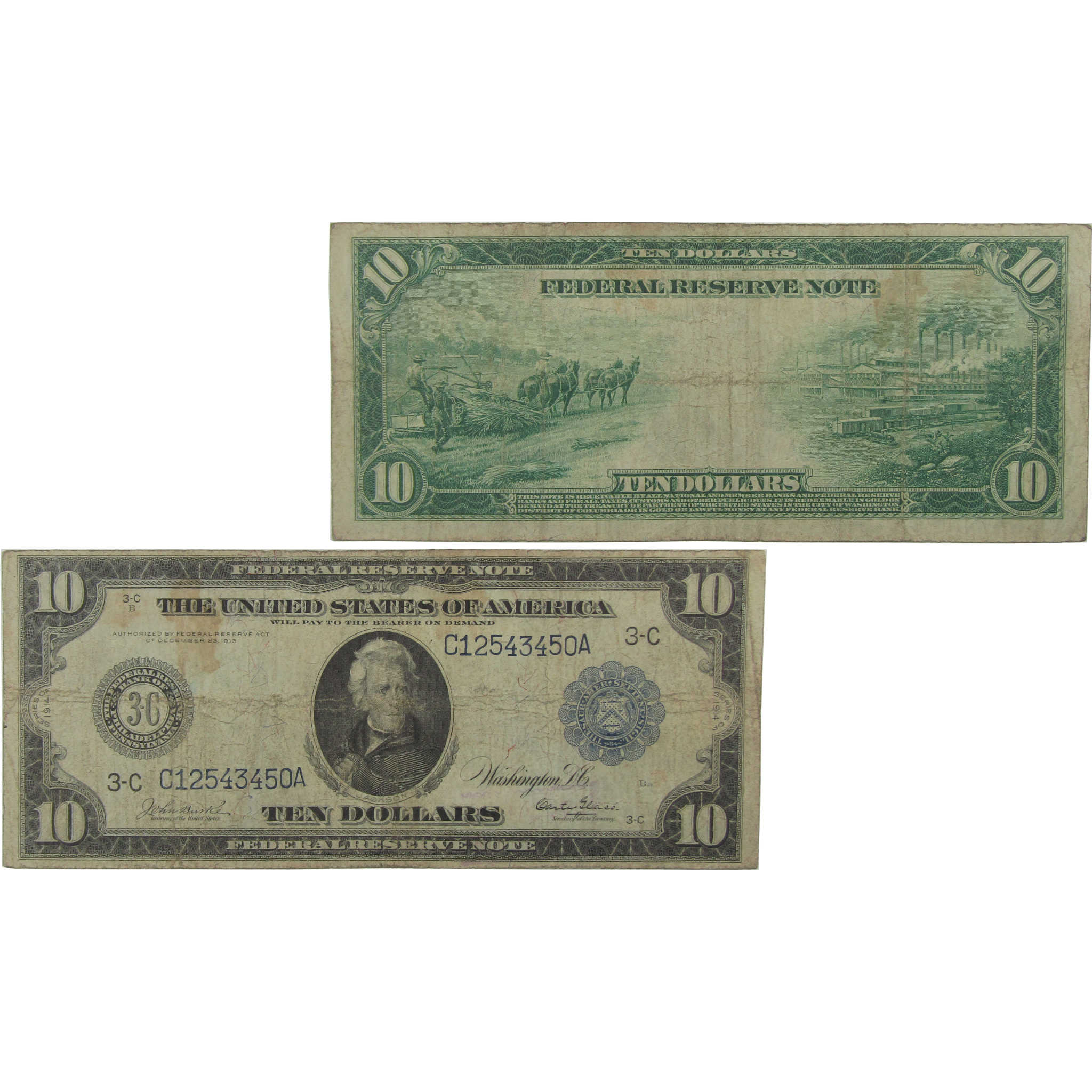 1914 $10 Federal Reserve Note Fr 913 Philadelphia PA VG Very Good