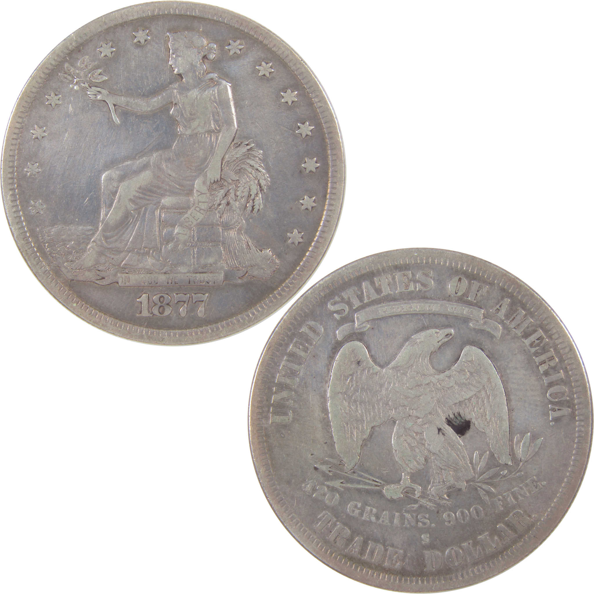 1877 S Trade Dollar VF Very Fine Details Silver $1 Coin SKU:I18842