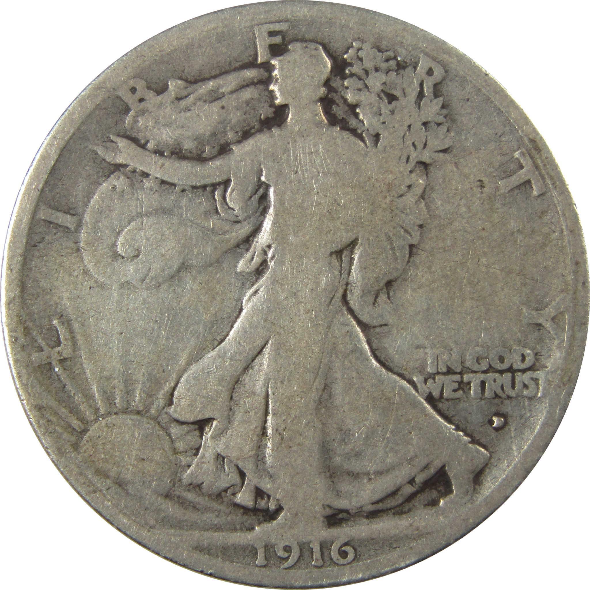 1916 D Liberty Walking Silver Half Dollar AG About Good SKU:I25896