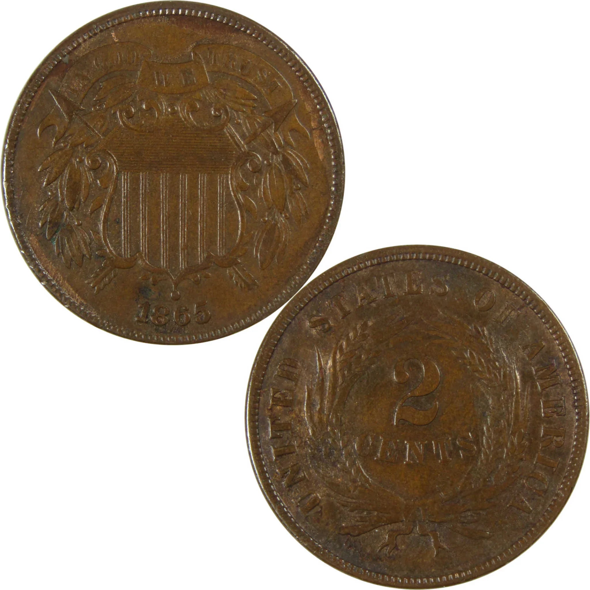 1865 Two Cent Piece AU About Uncirculated 2c Coin SKU:I27459