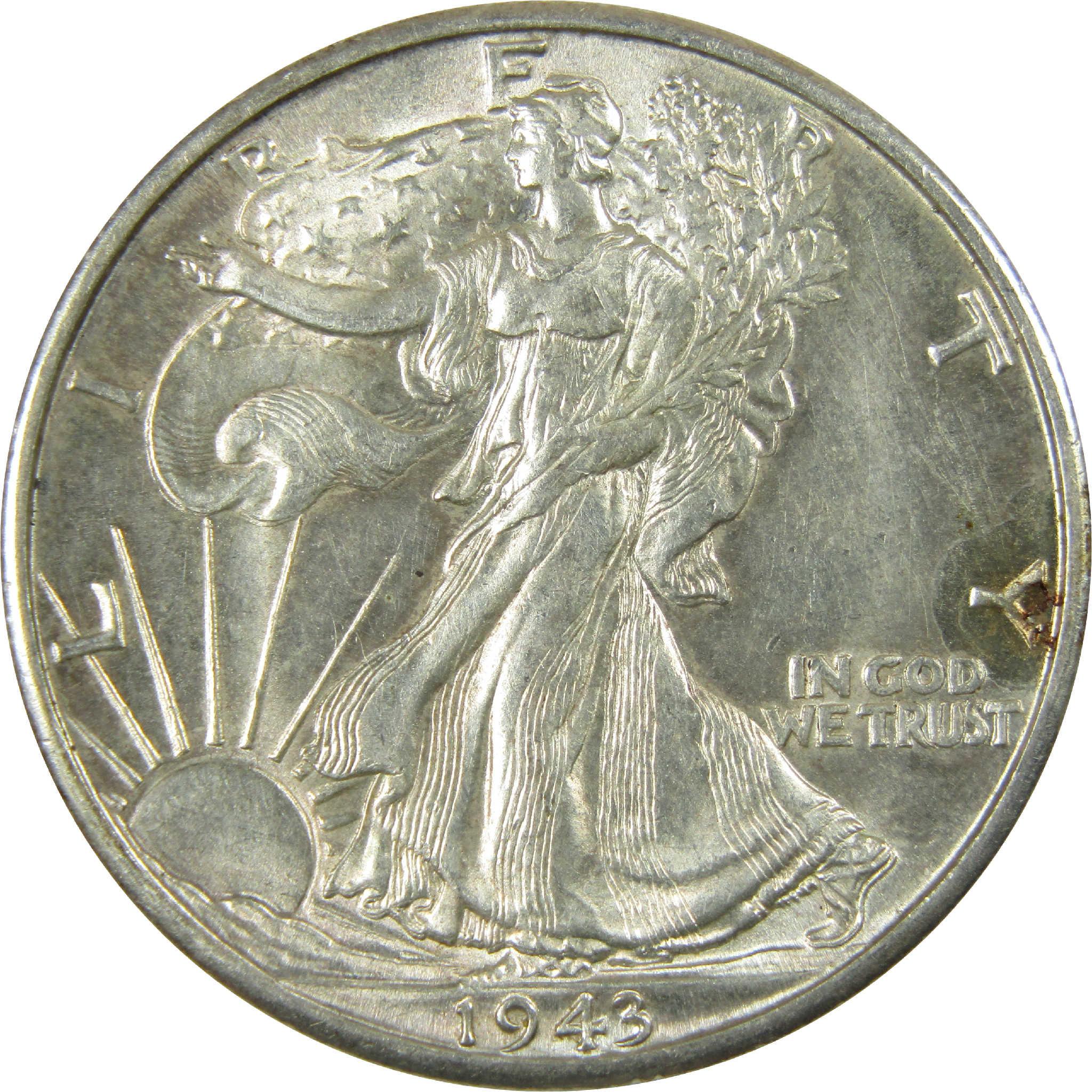 1943 D Liberty Walking Silver Half Dollar Borderline Uncirculated Coin