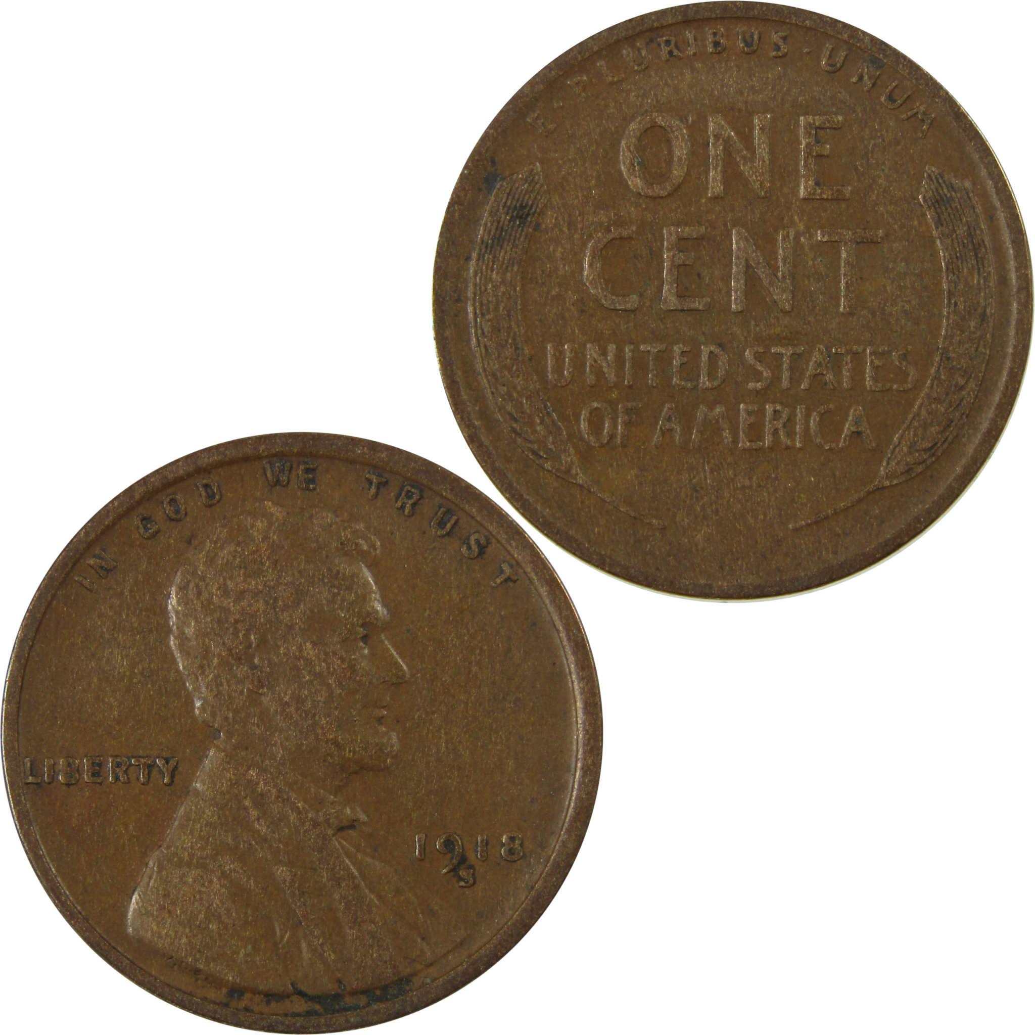 1918 S Lincoln Wheat Cent VF Very Fine Penny 1c Coin SKU:I25869