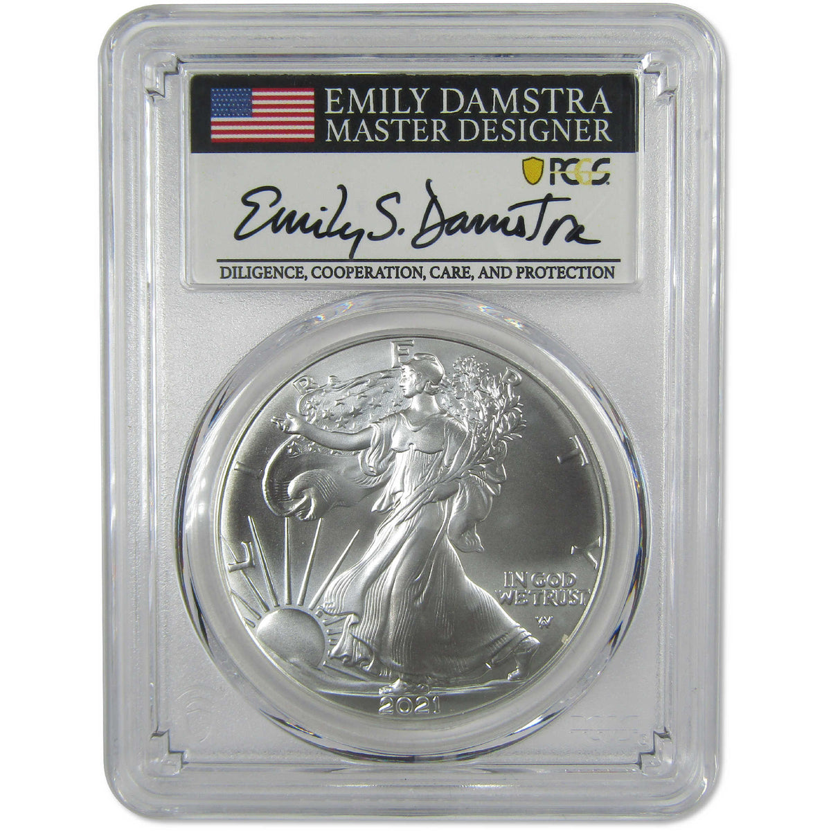 2021 Type 2 American Silver Eagle MS 69 PCGS $1 Coin Damstra