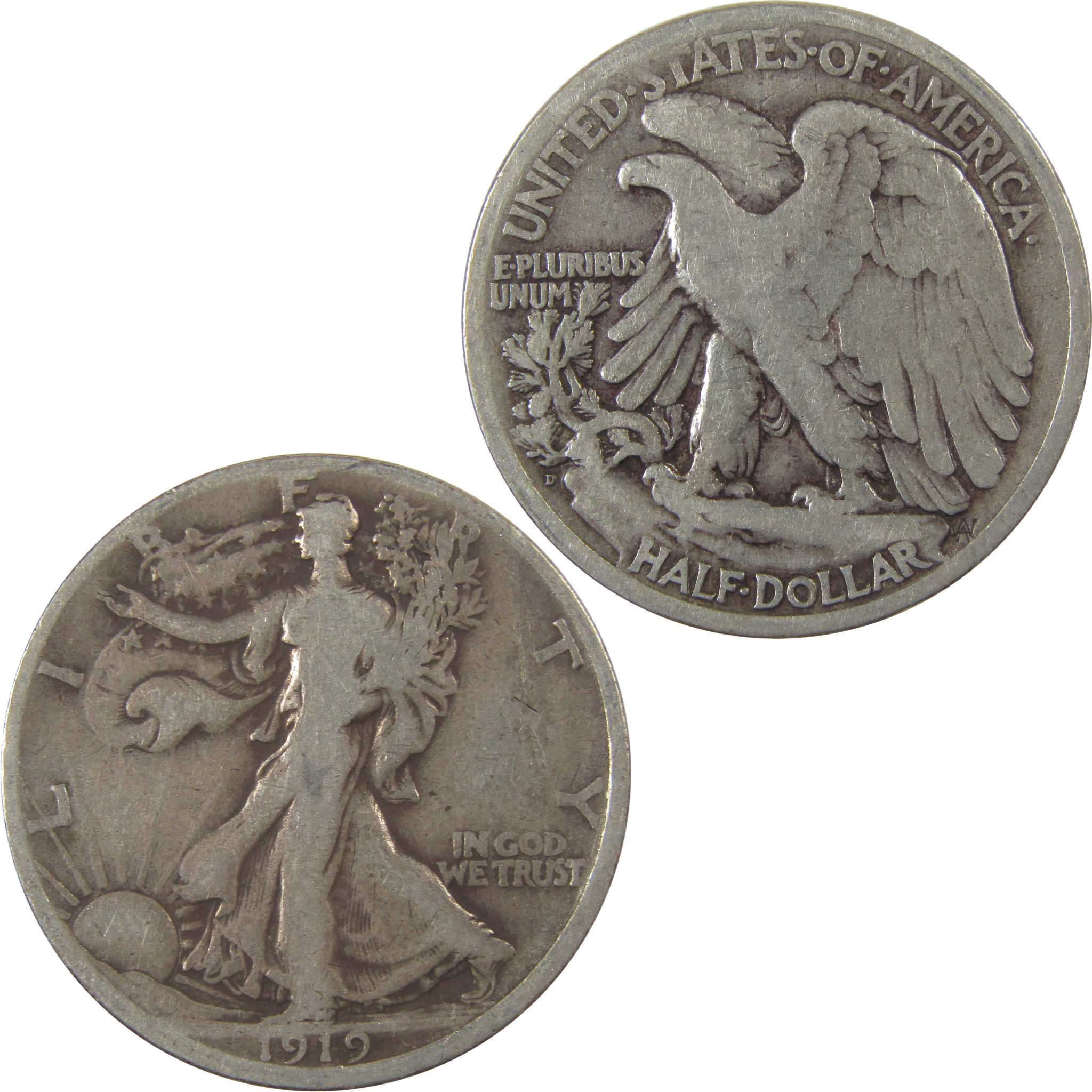 1919 D Liberty Walking Silver Half Dollar VG 50c Coin SKU:I24497