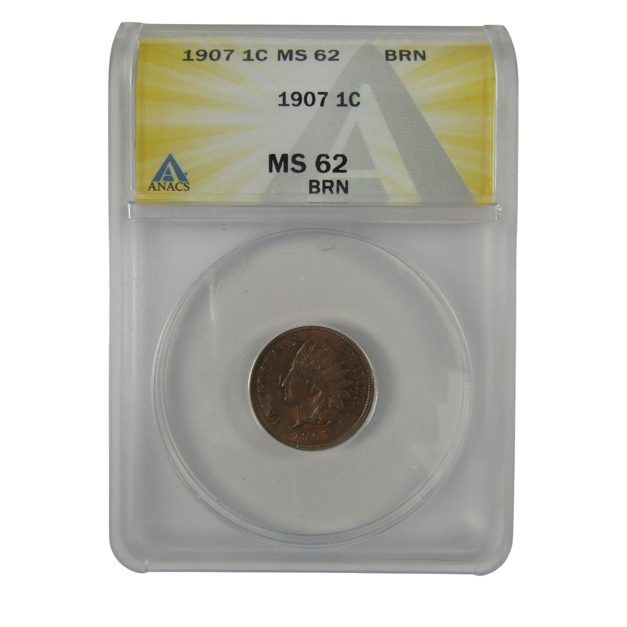 1907 Indian Head Cent MS 62 BN ANACS Penny Uncirculated SKU:I23017