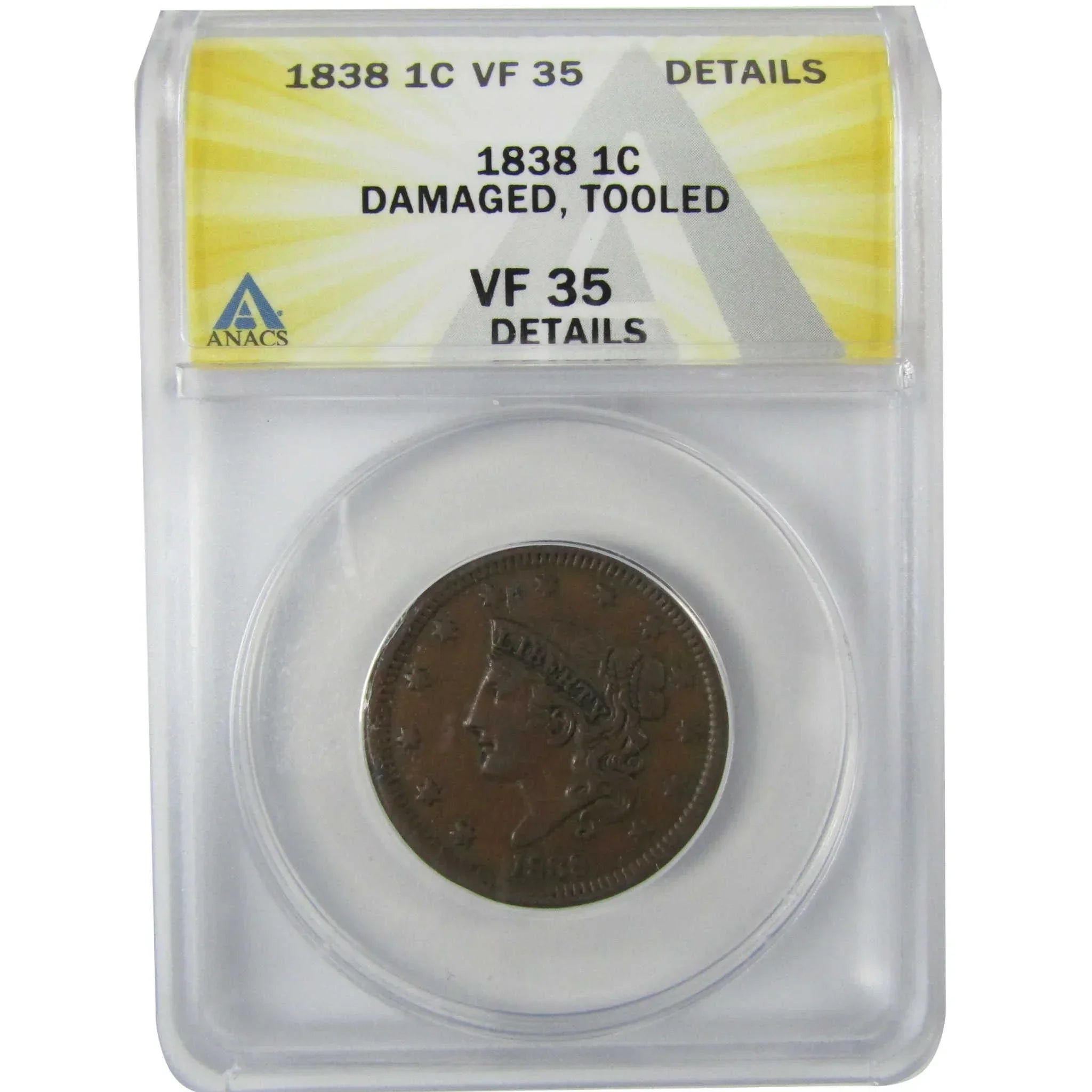 1838 Coronet Head Copper Large Cent VF 35 Details ANACS PennySKU:CP626