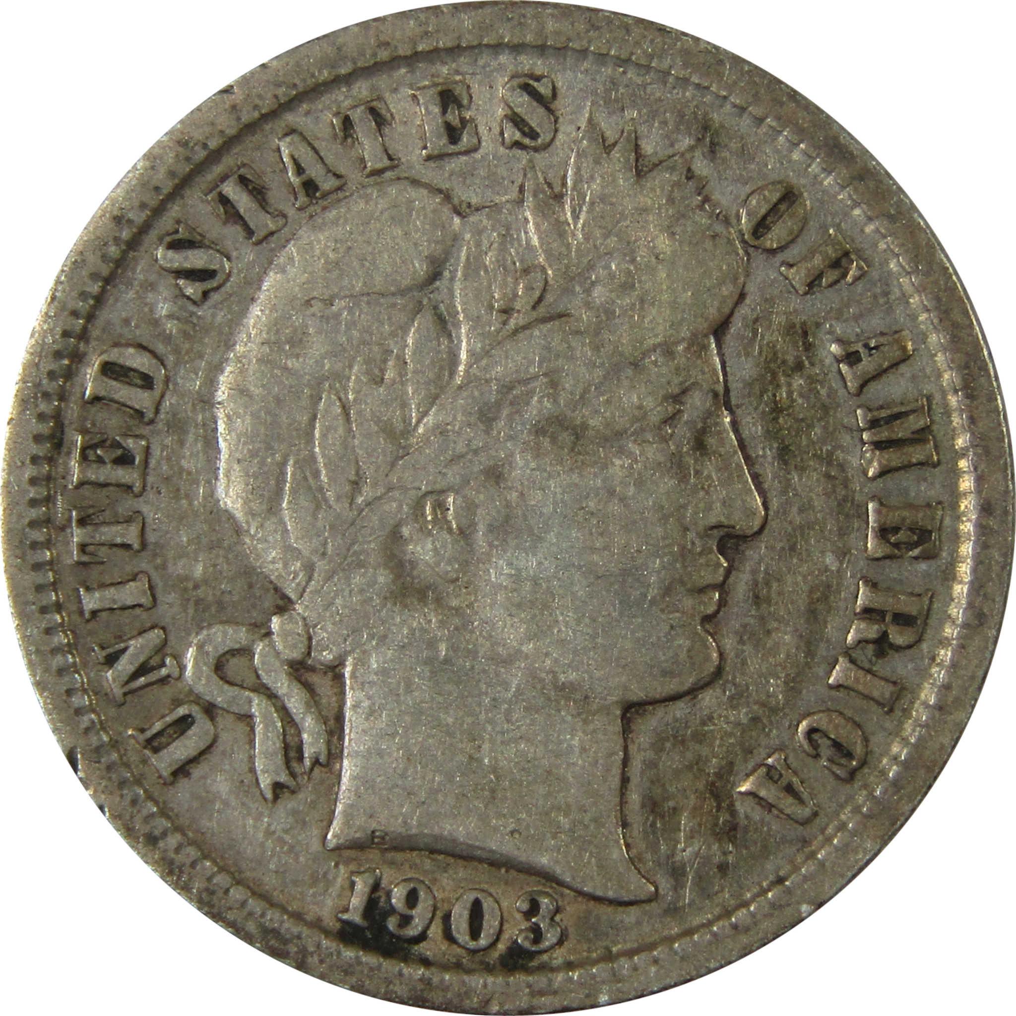 1903 Barber Silver Dime F Fine 10c Coin Collectible SKU:CP978