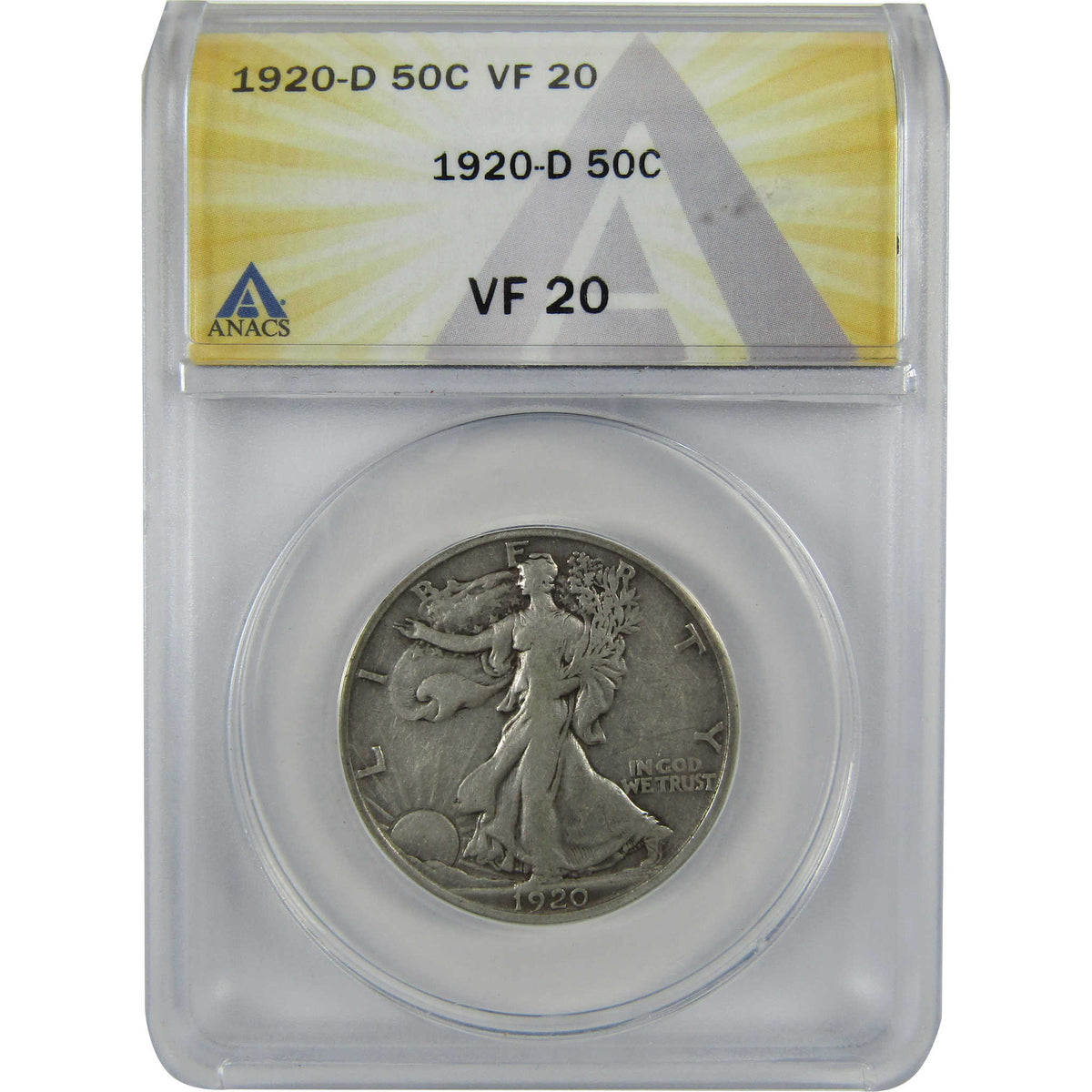 1920 D Liberty Walking Silver Half Dollar VF 20 ANACS Coin SKU:I28803