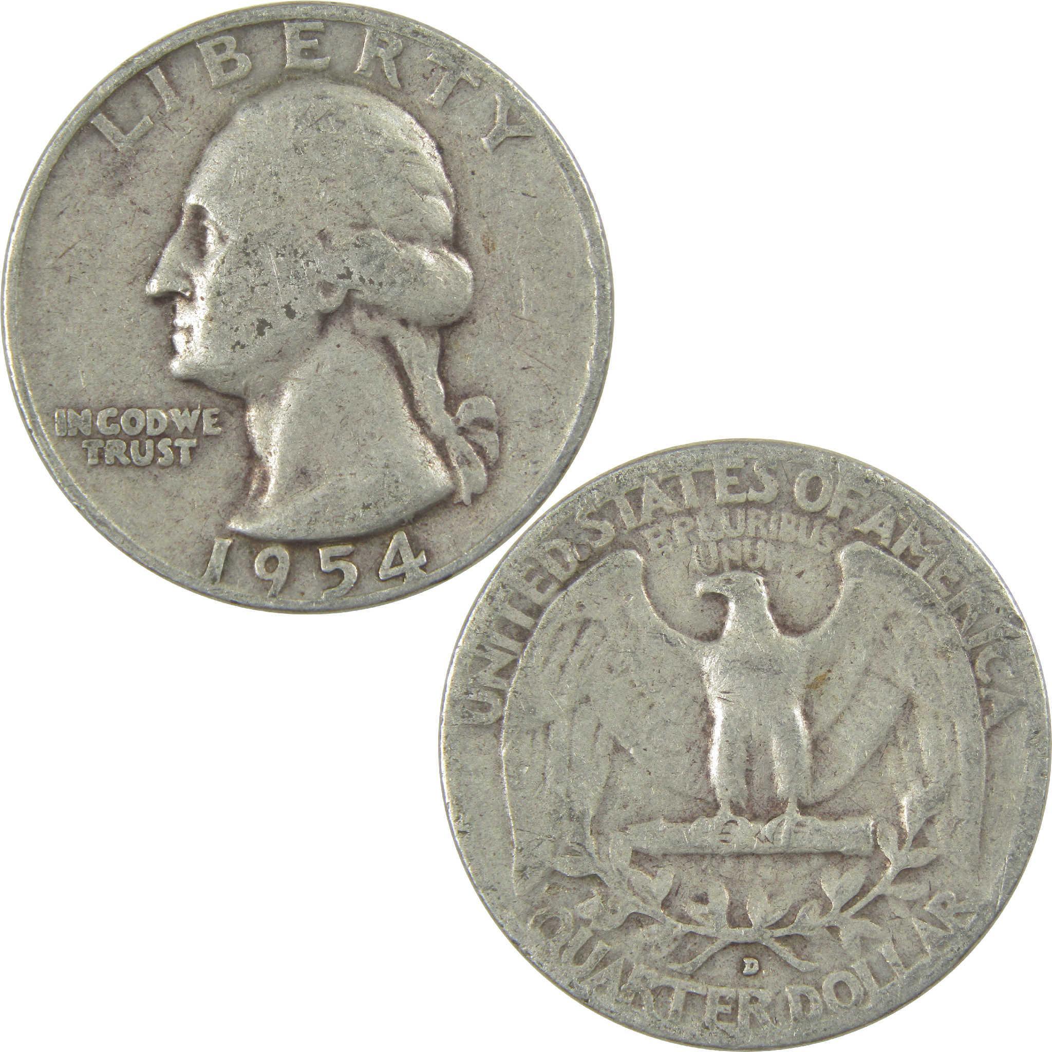 1954 D Washington Silver Quarter VG Very Good 25c Coin Collectible