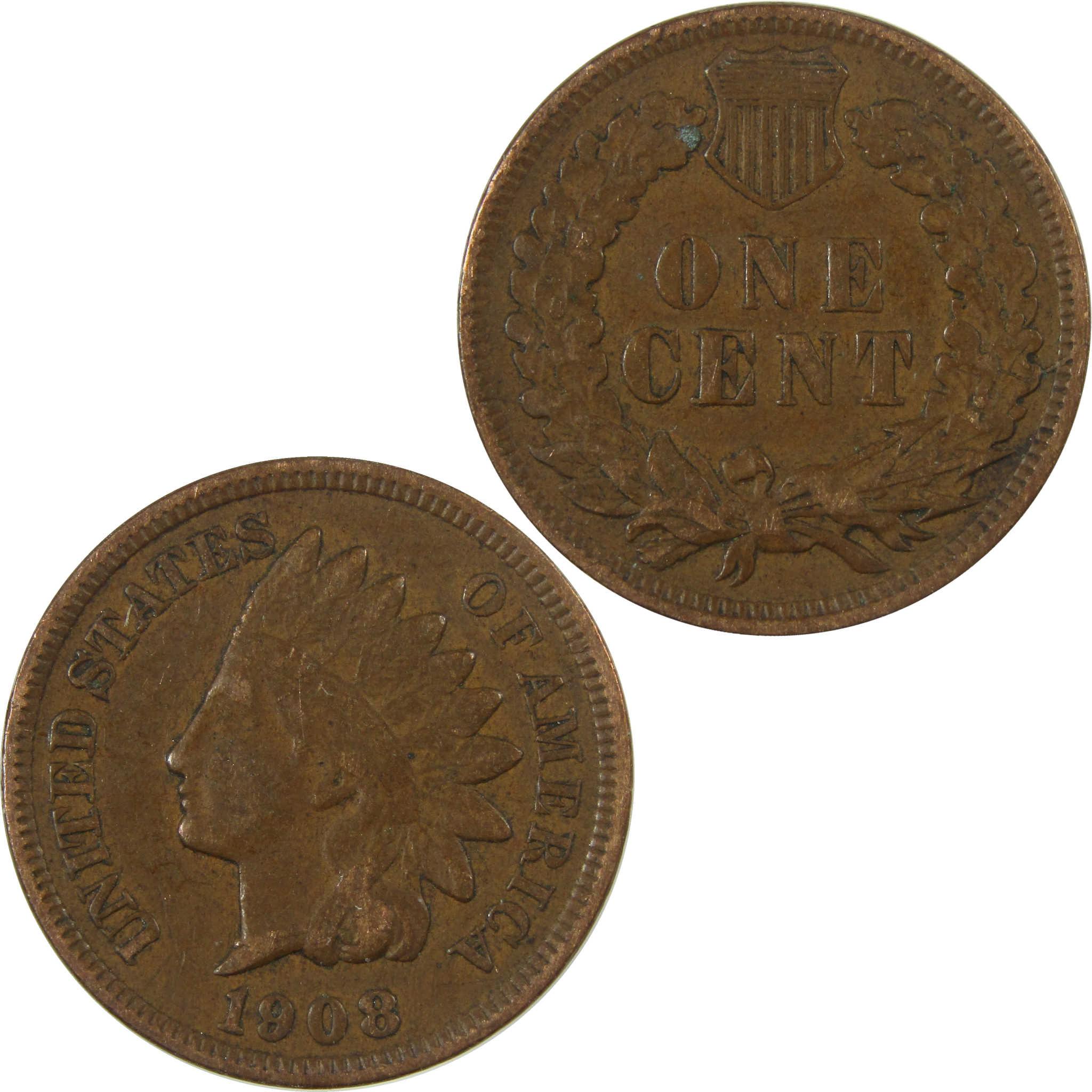 1908 Indian Head Cent VF Very Fine Penny 1c Coin SKU:I26960